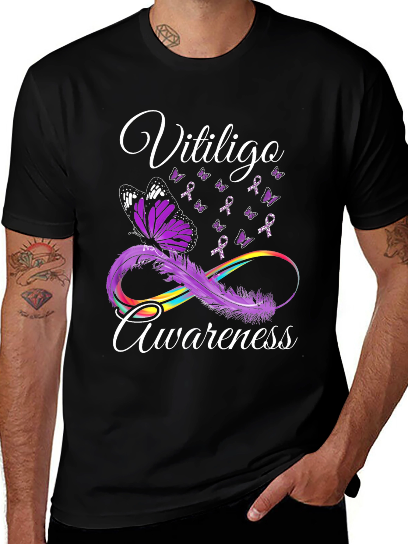 Vitiligo Awareness Butterfly Ribbon Graphic T-Shirt