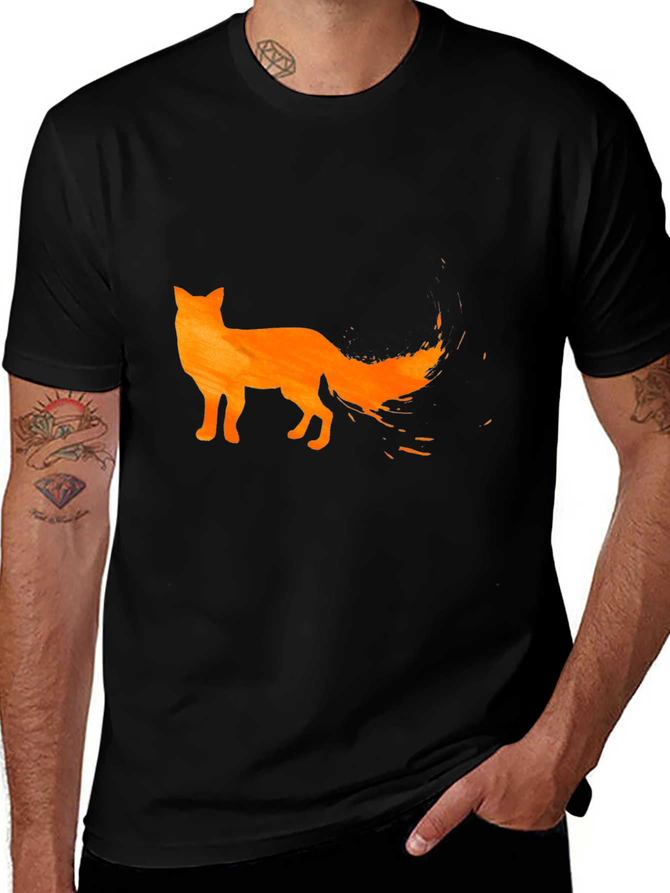 Variant 5 of Men's Black T-Shirt with Orange Fox Design