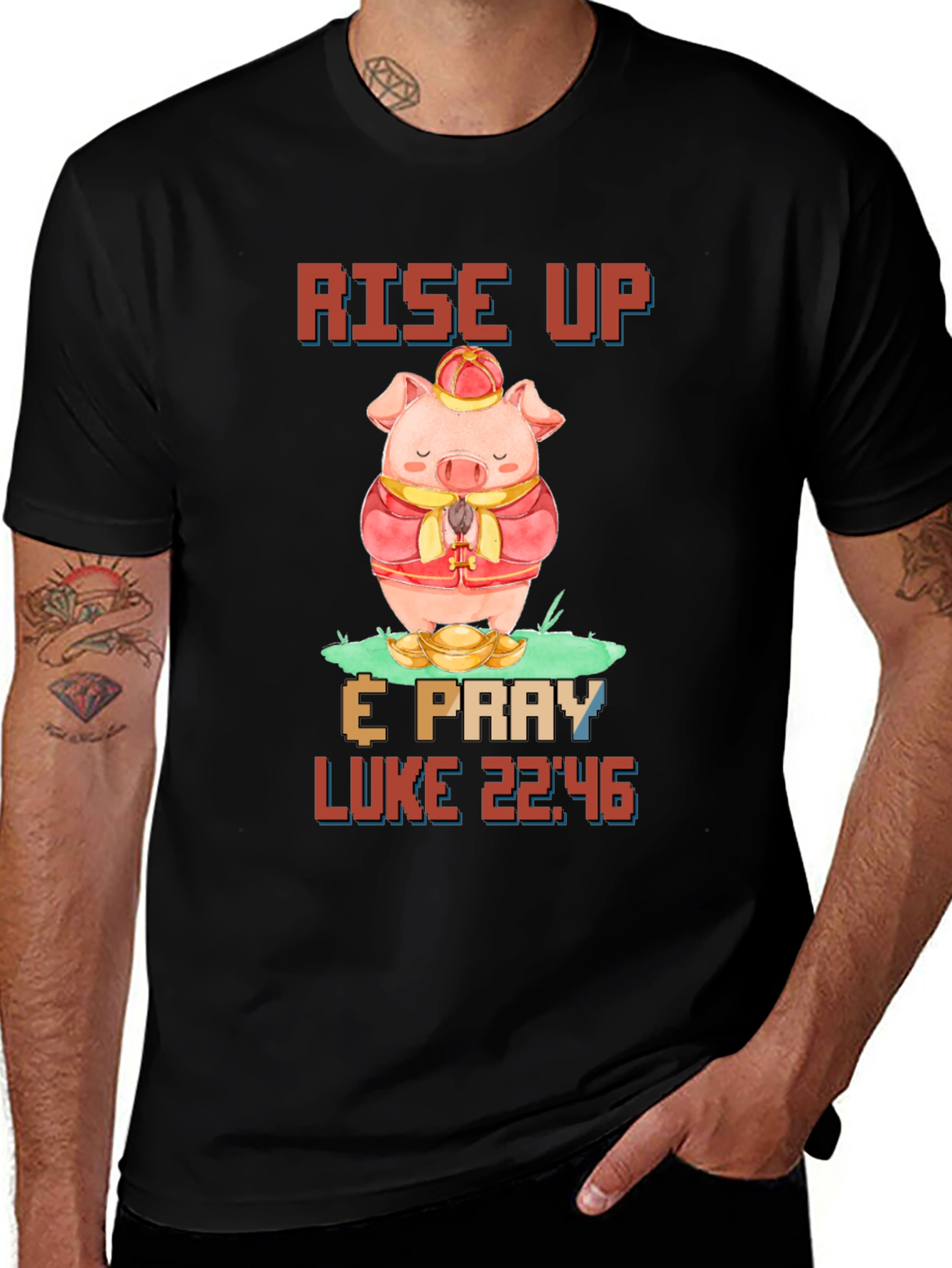 Variant 20 of Rise Up & Pray T-Shirt with Pig Design