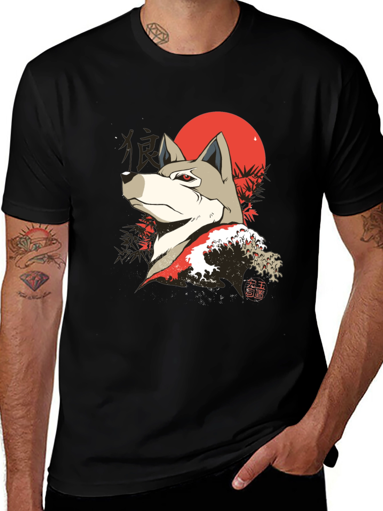 Variant 27 of Wolf T-Shirt - Japanese Wave Design