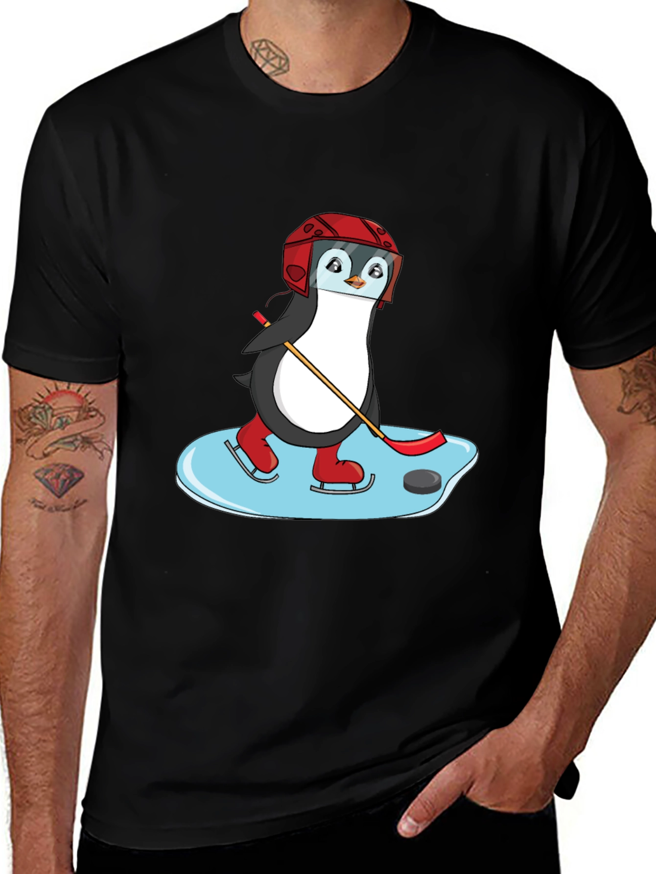 Variant 28 of Hockey Penguin Graphic Tee - Cool Sports Shirt