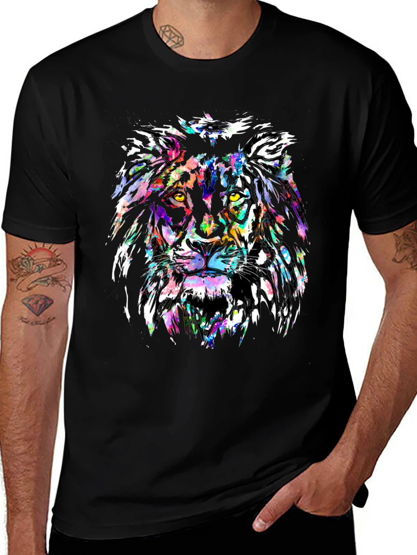 Variant 3 of Lion Art Print Black T-Shirt
