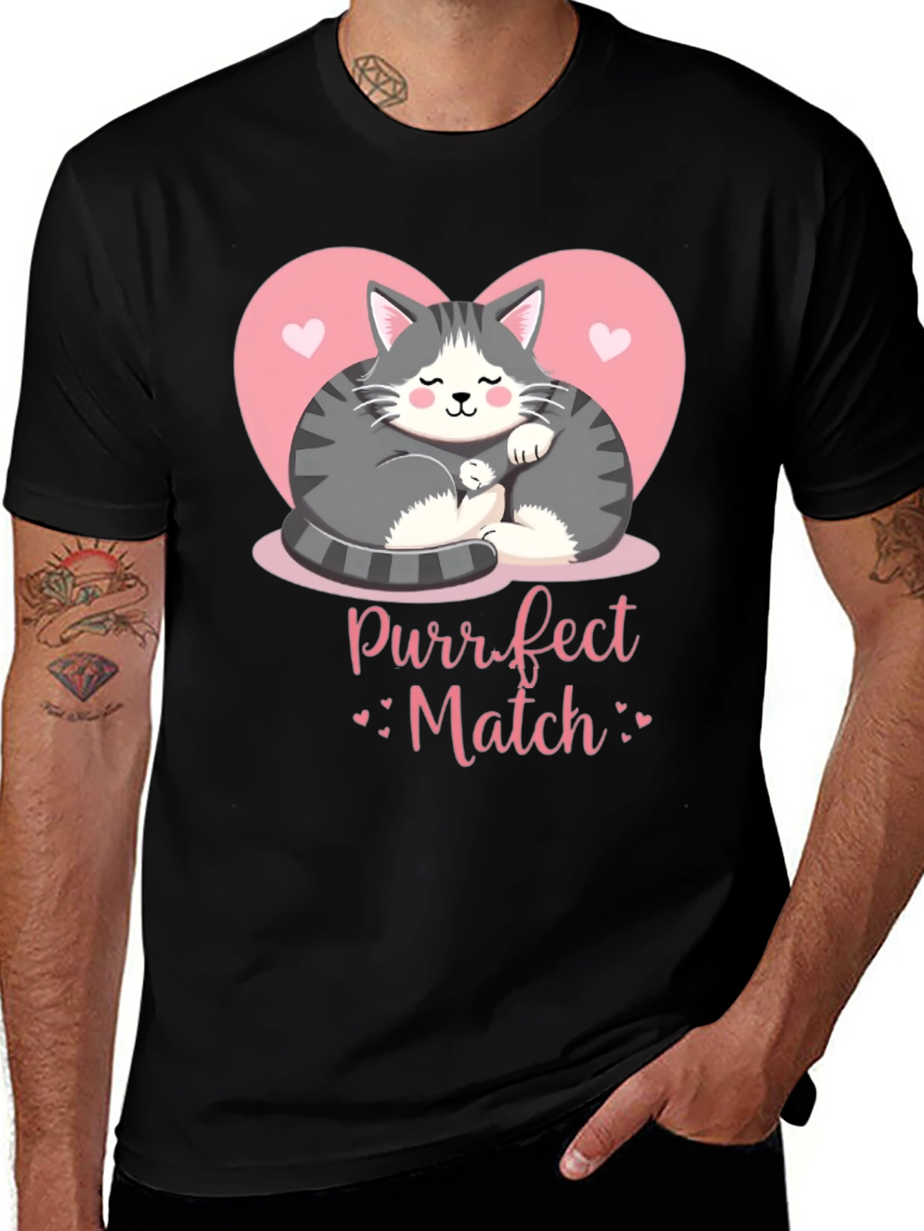 Variant 10 of Purrfect Match Cat Graphic Tee - Black