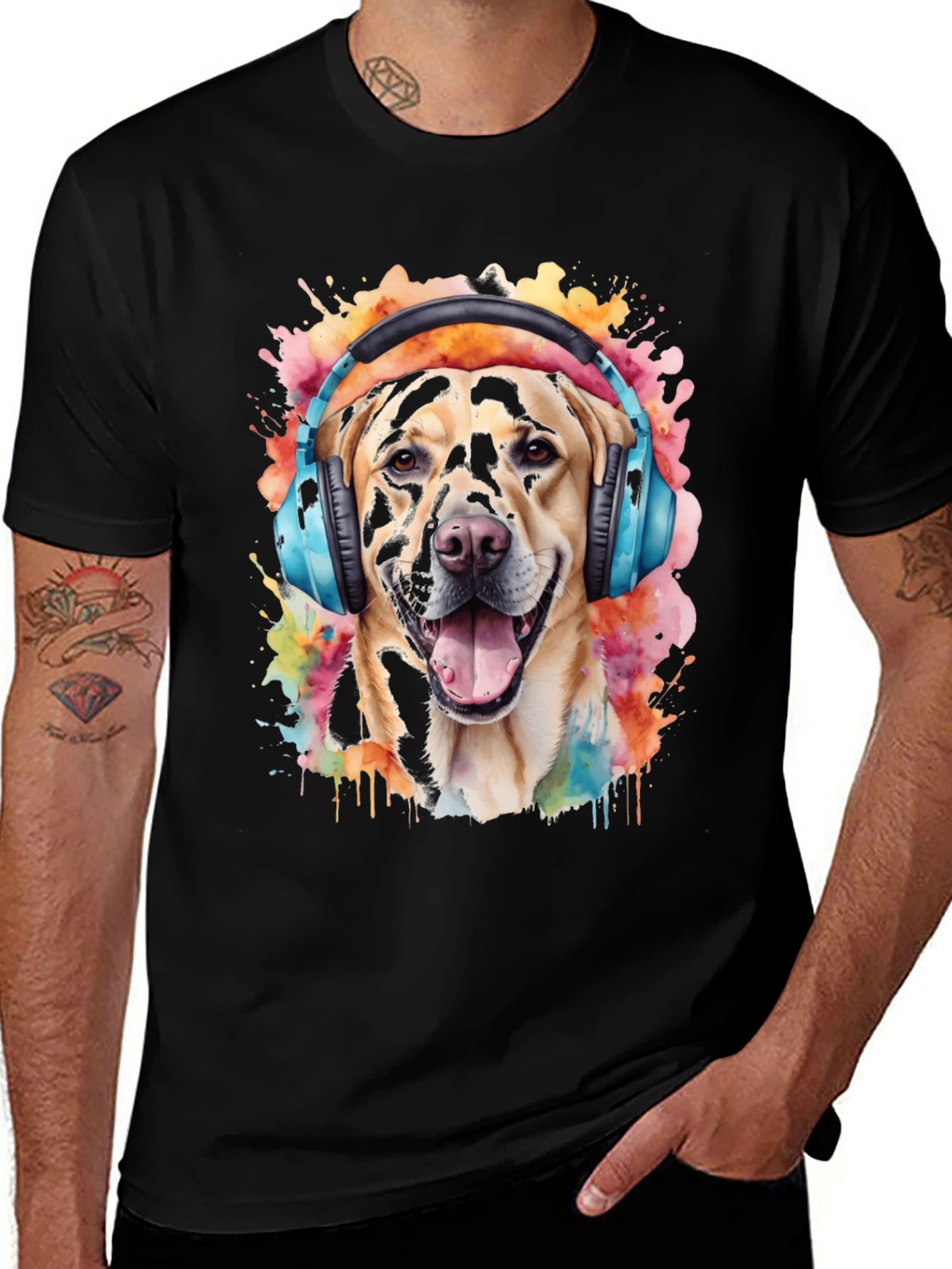 Variant 28 of Dog DJ Graphic Tee - Men's Black T-Shirt