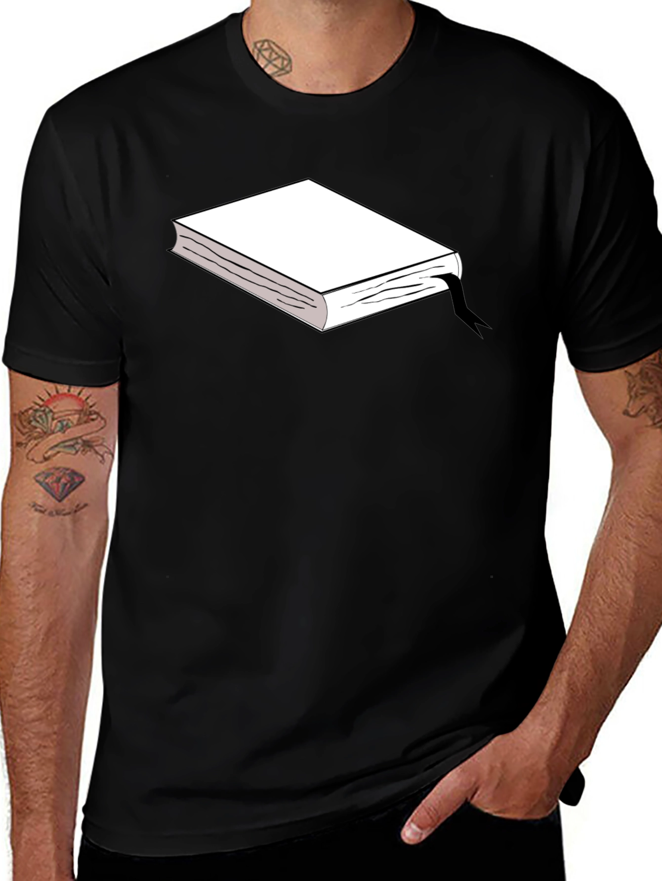 Variant 20 of Bookworm Tee: Classic Black T-Shirt with Book Graphic
