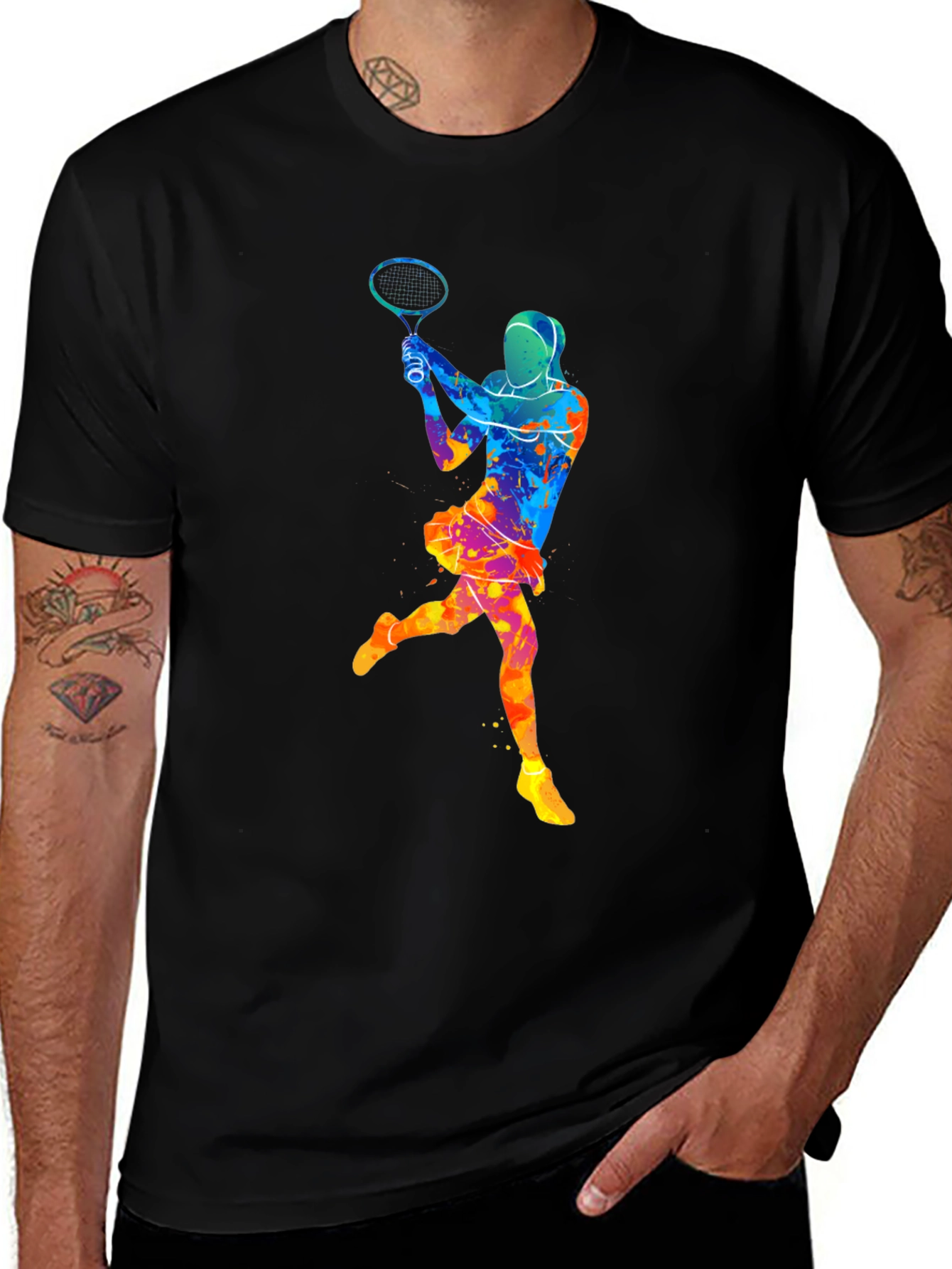 Variant 13 of Watercolor Tennis Player T-Shirt - Black