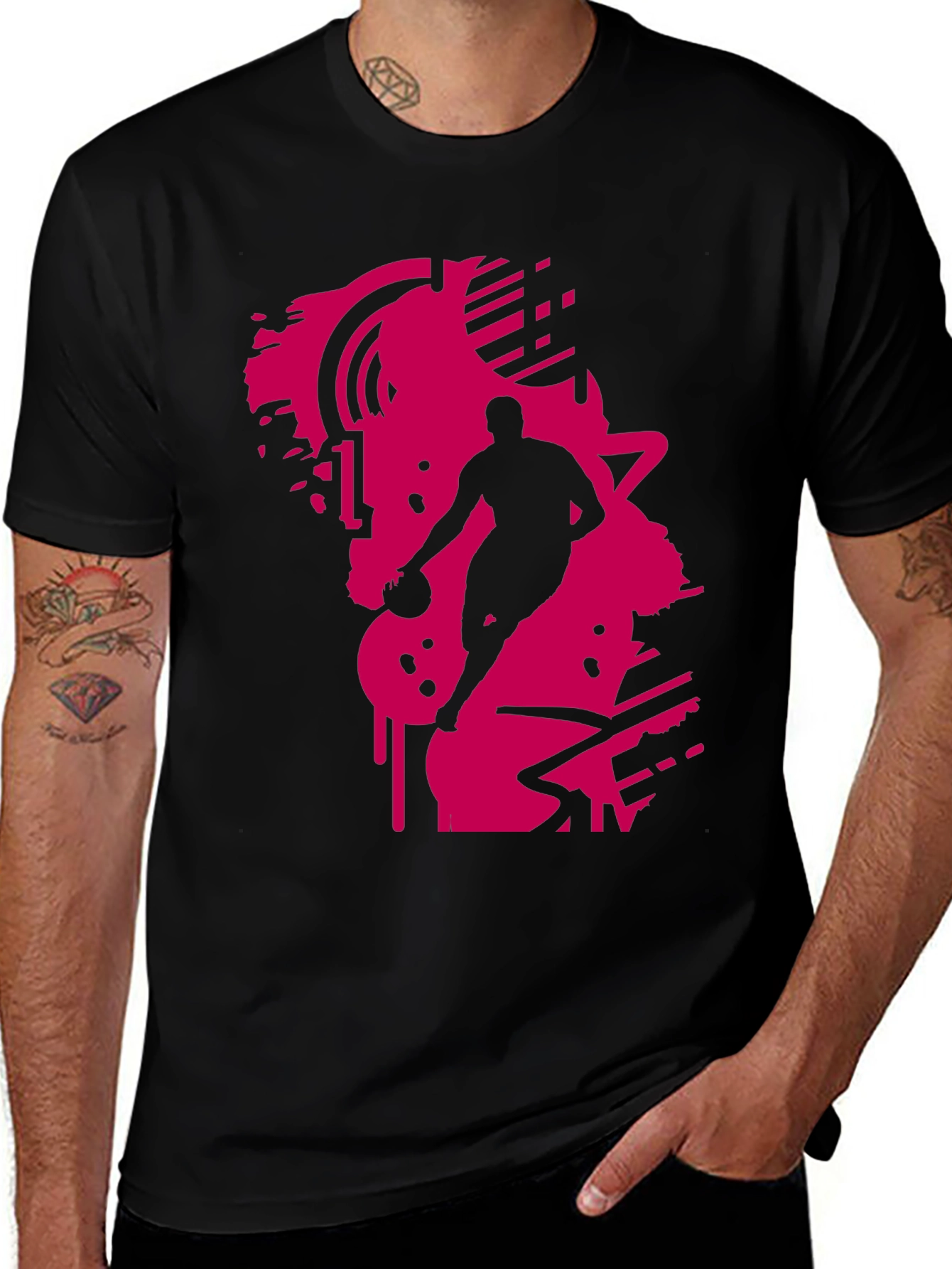 Variant 18 of Black Tee with Abstract Basketball Graphic