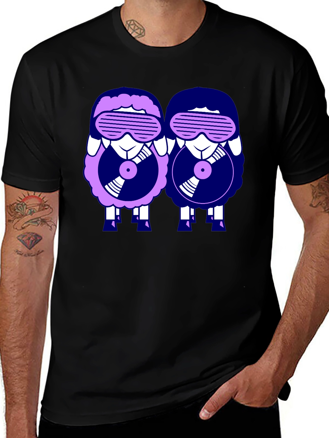 Black Retro Sheep DJ Graphic Tee main image