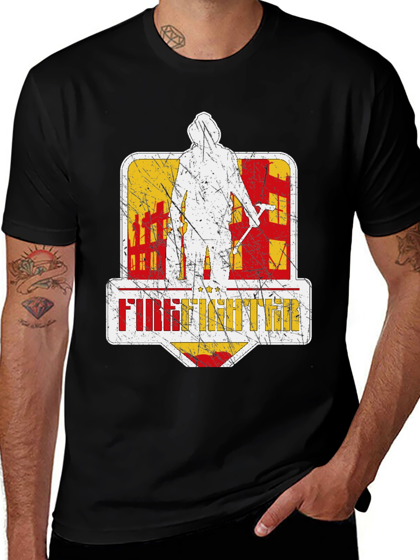 Variant 29 of Firefighter Graphic T-Shirt - Distressed Design