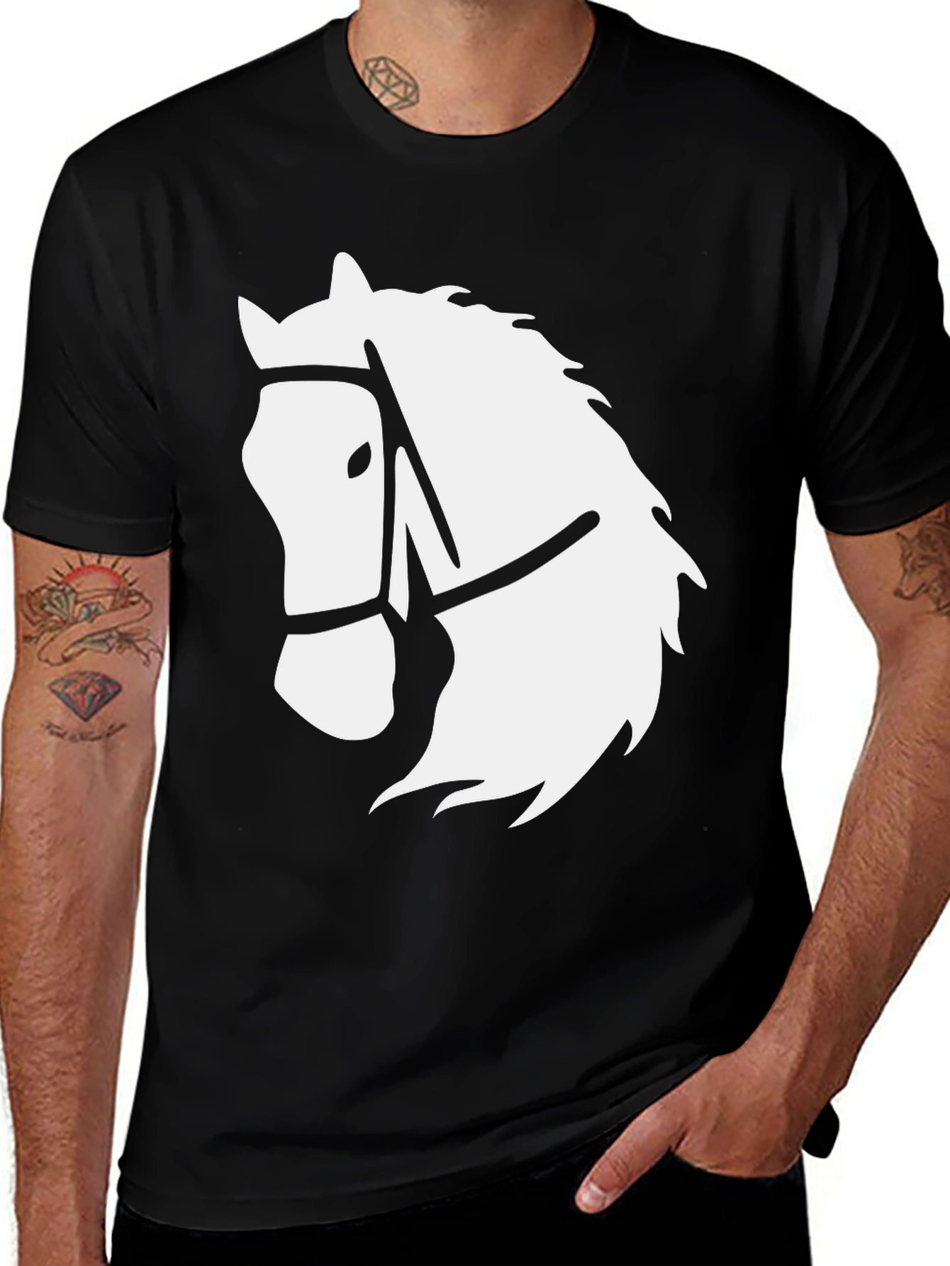 Variant 16 of Black T-Shirt with White Horse Head Graphic