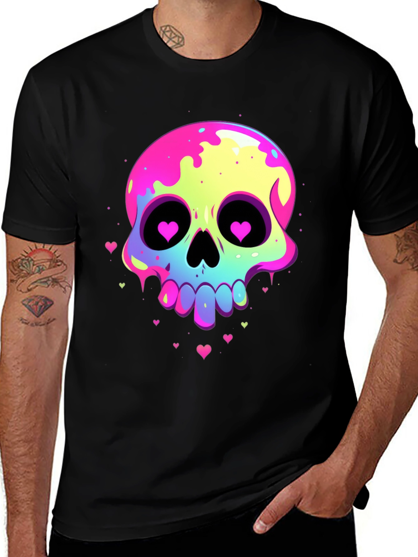 Variant 12 of Neon Skull Heart Eyes Graphic Tee