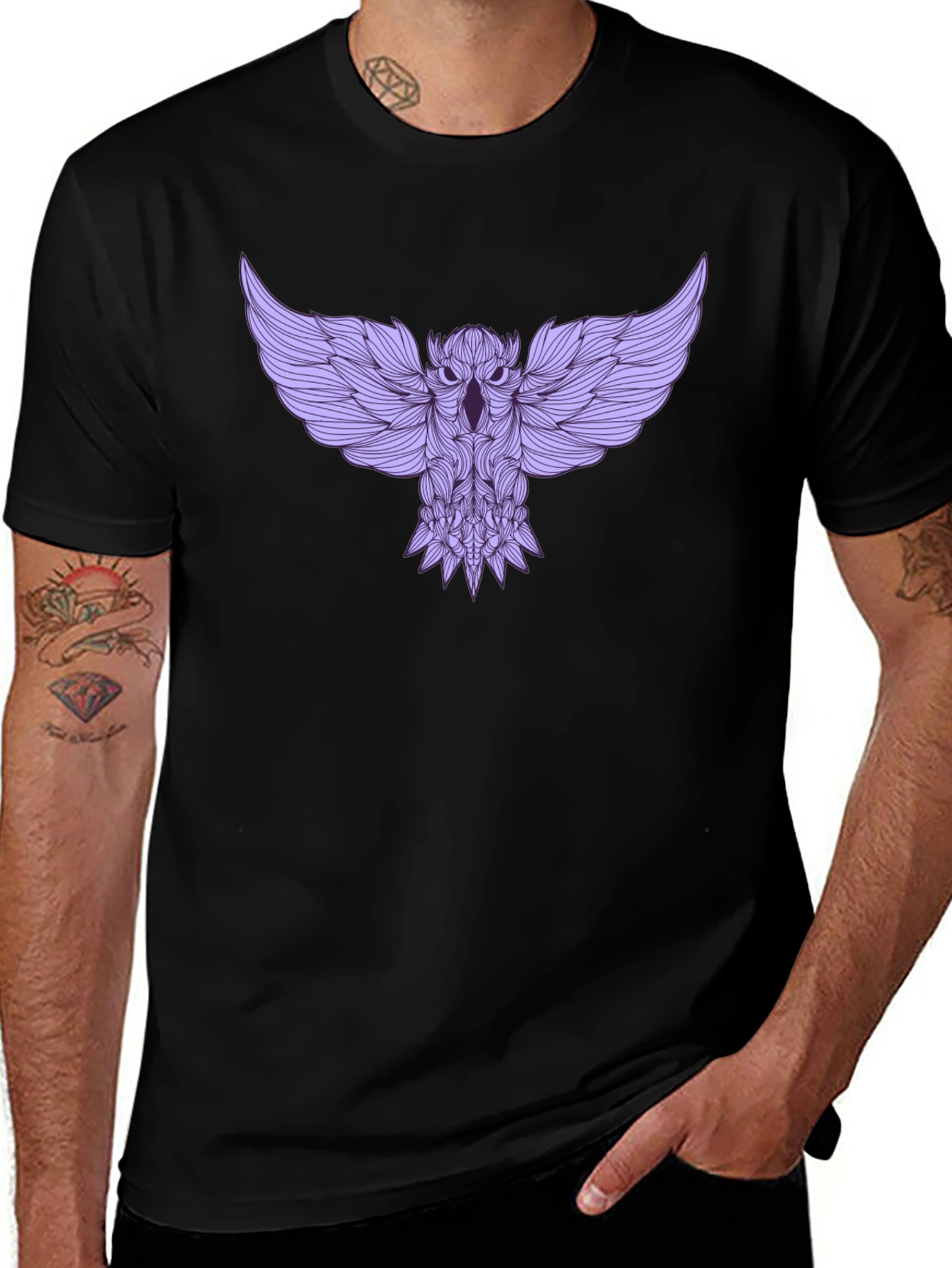 Variant 24 of Stylish Black Tee with Abstract Owl Design