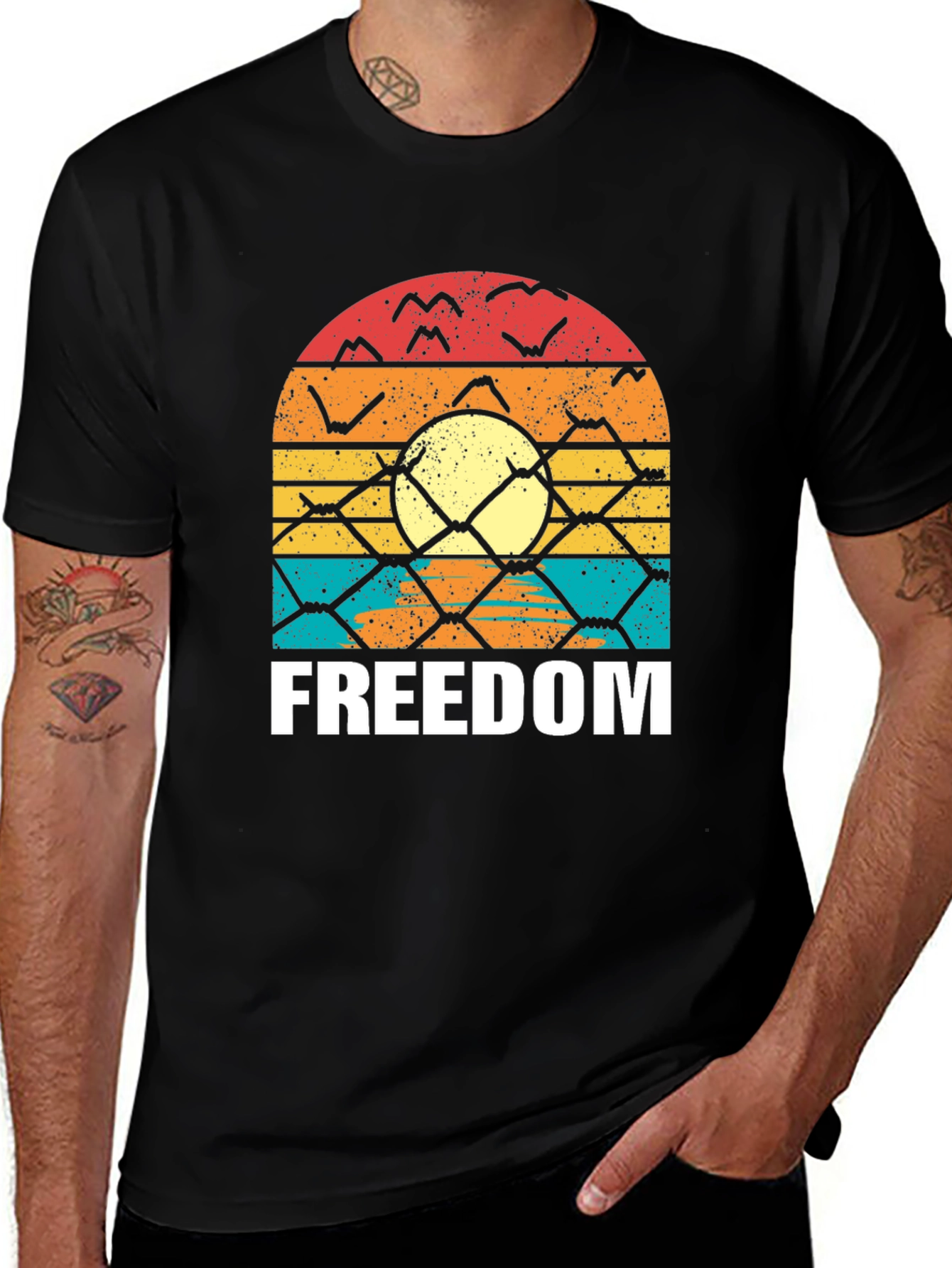 Variant 19 of Freedom Graphic T-Shirt - Retro Sunset Design