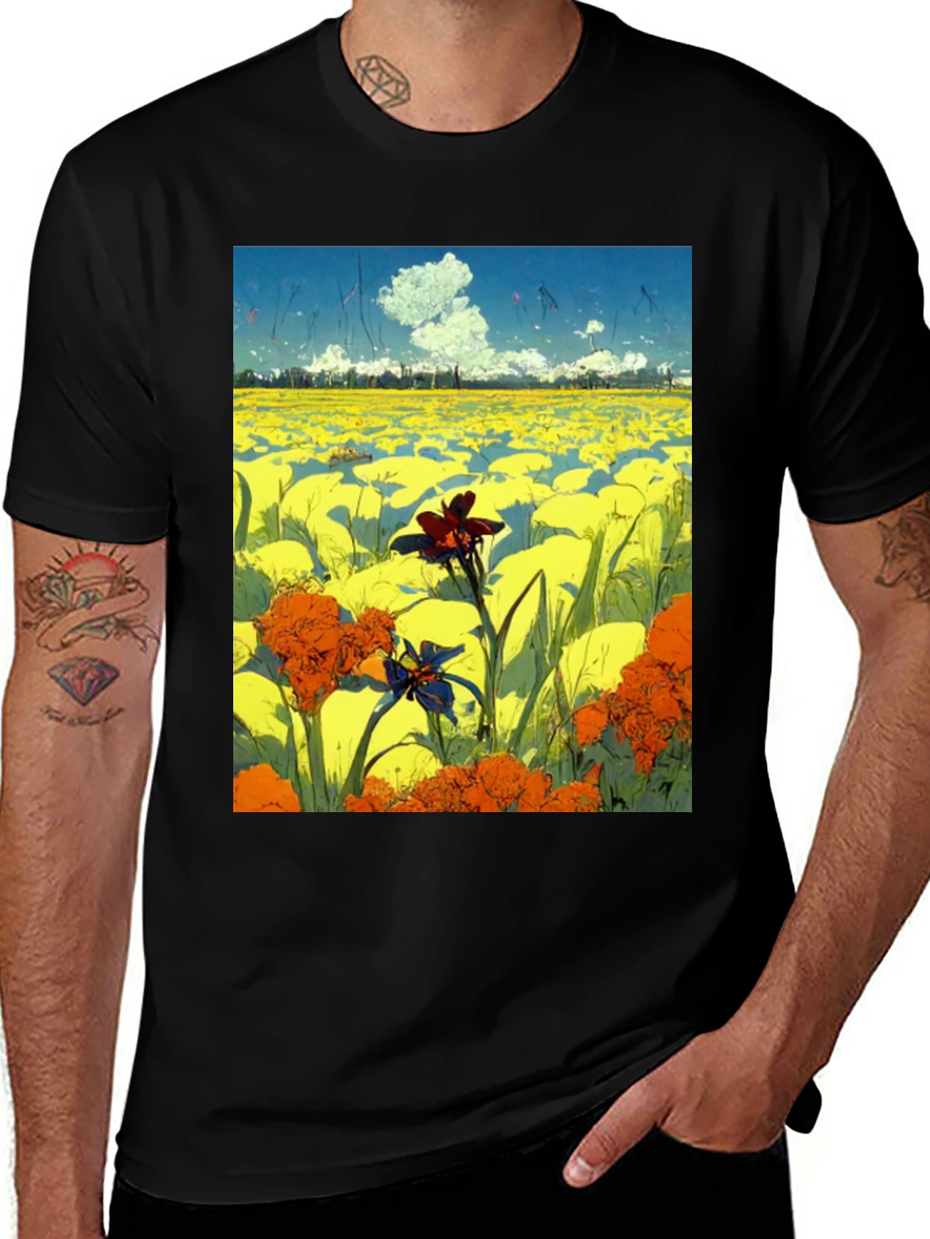 Variant 21 of Floral Field Graphic Tee - Artistic Menswear