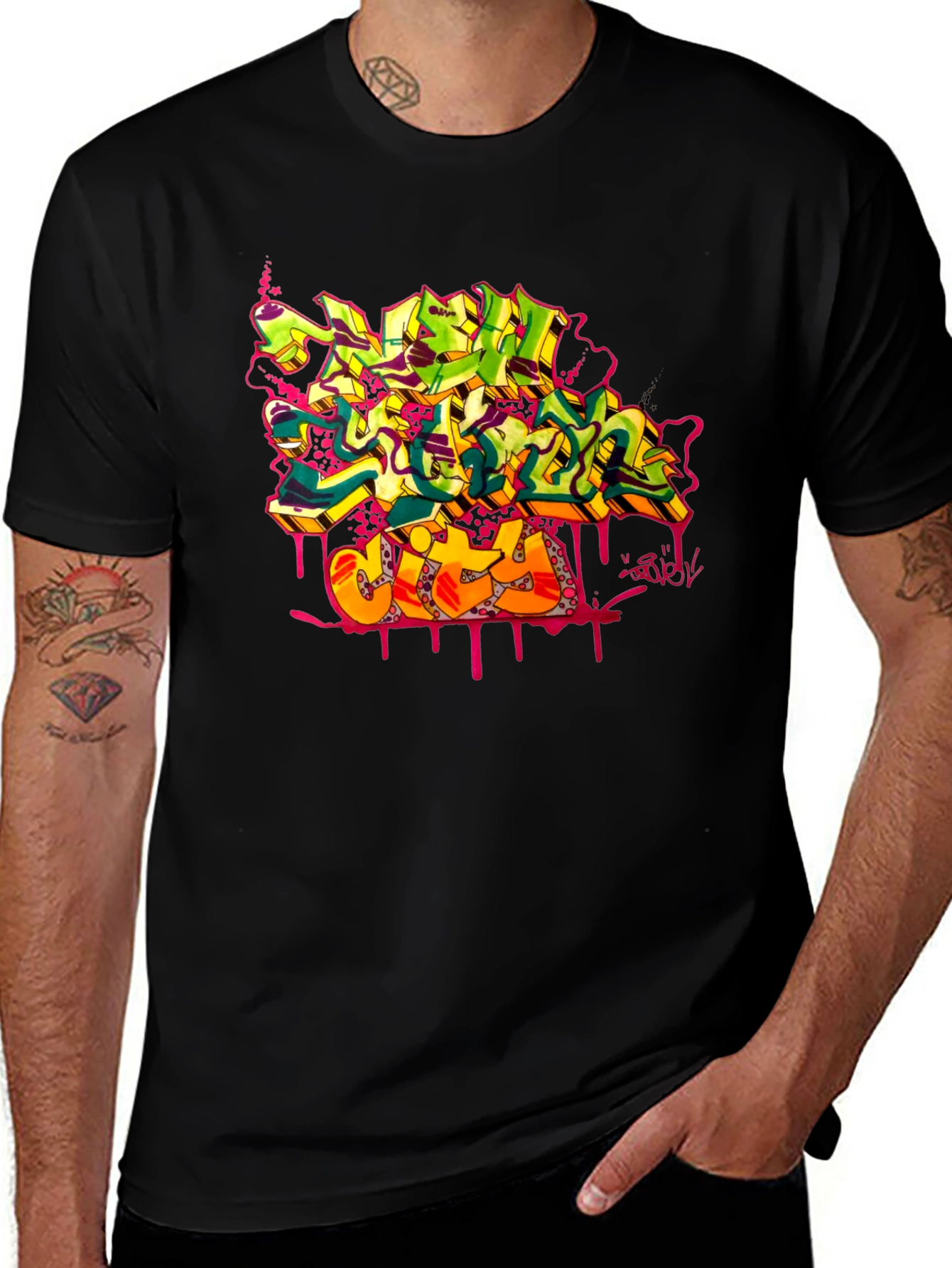 Variant 26 of Graffiti City Graphic Print Black T-Shirt