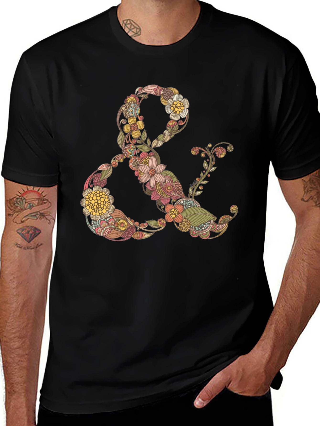 Variant 30 of Floral Ampersand Graphic Tee - Black Casual T-Shirt