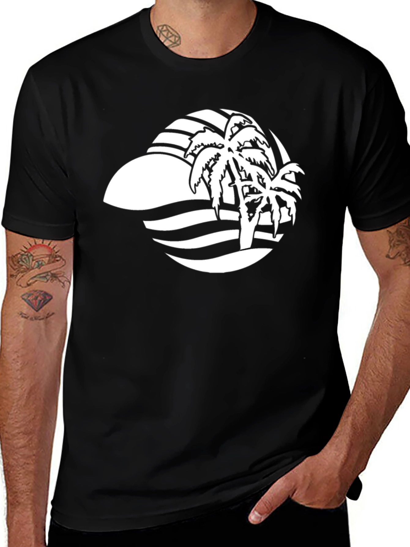 Variant 10 of Black Palm Tree Graphic Tee - Tropical Vibes
