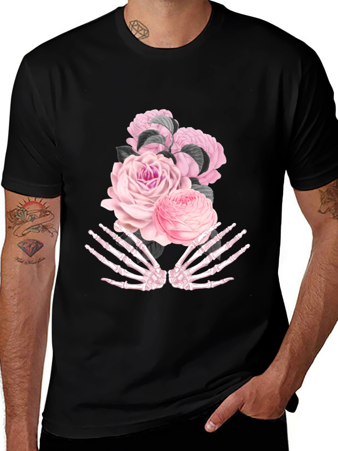 Floral Skeleton Hand Graphic T-Shirt