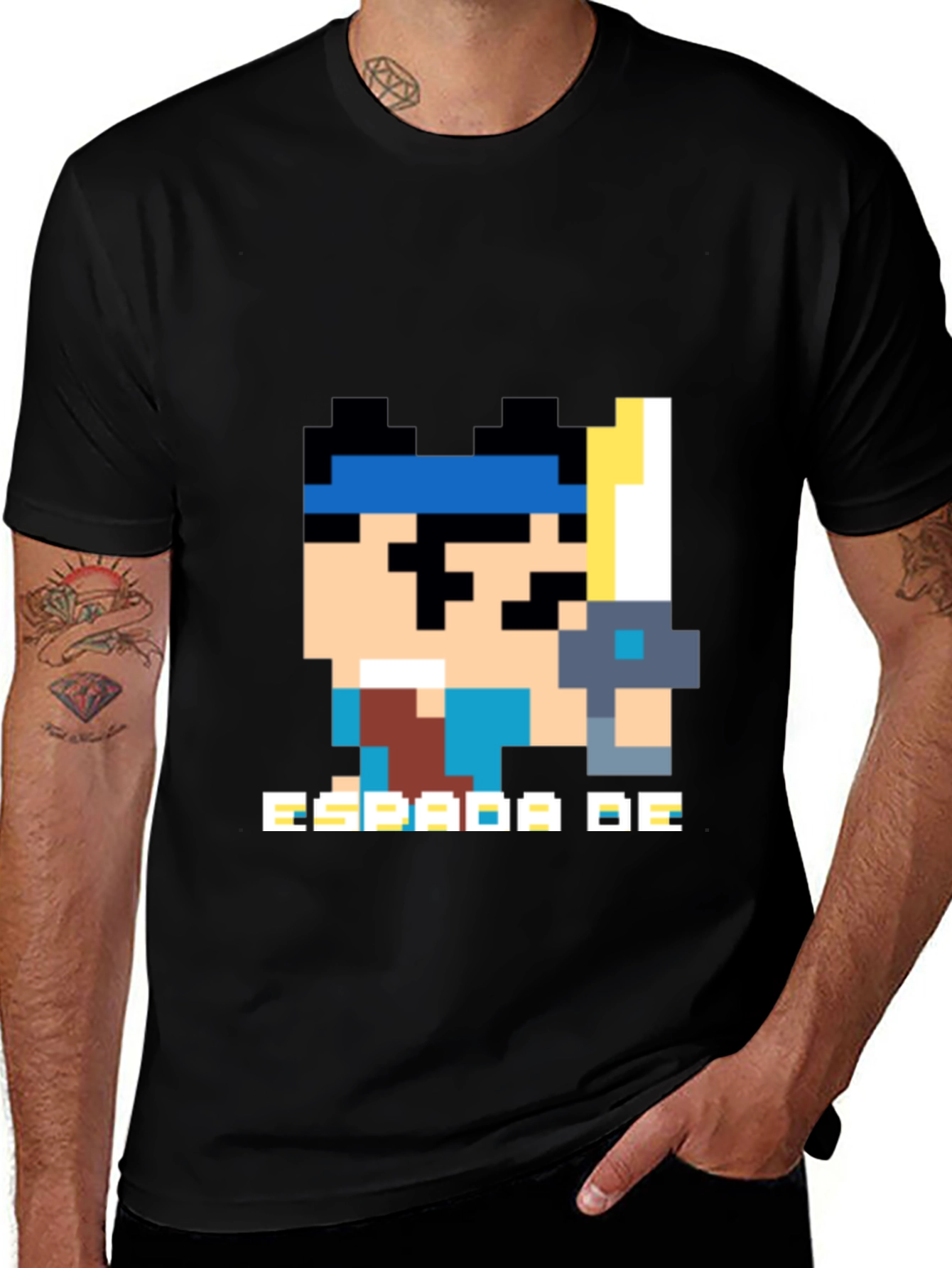 Variant 18 of Pixel Art "Espada De" Graphic Black T-Shirt