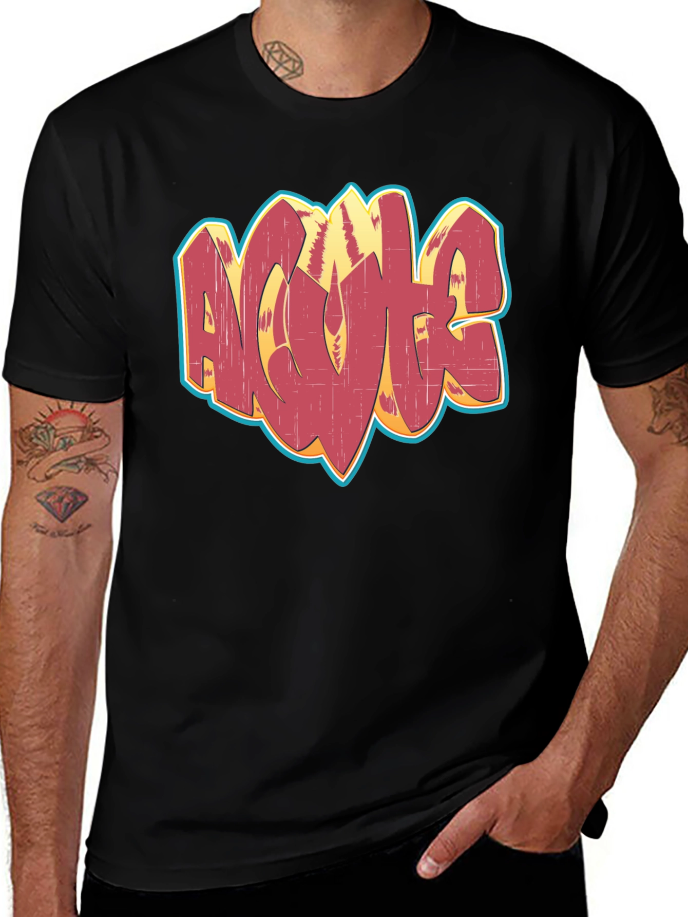 Variant 18 of Retro Graffiti Graphic Tee - Black Cotton Blend Casual Shirt