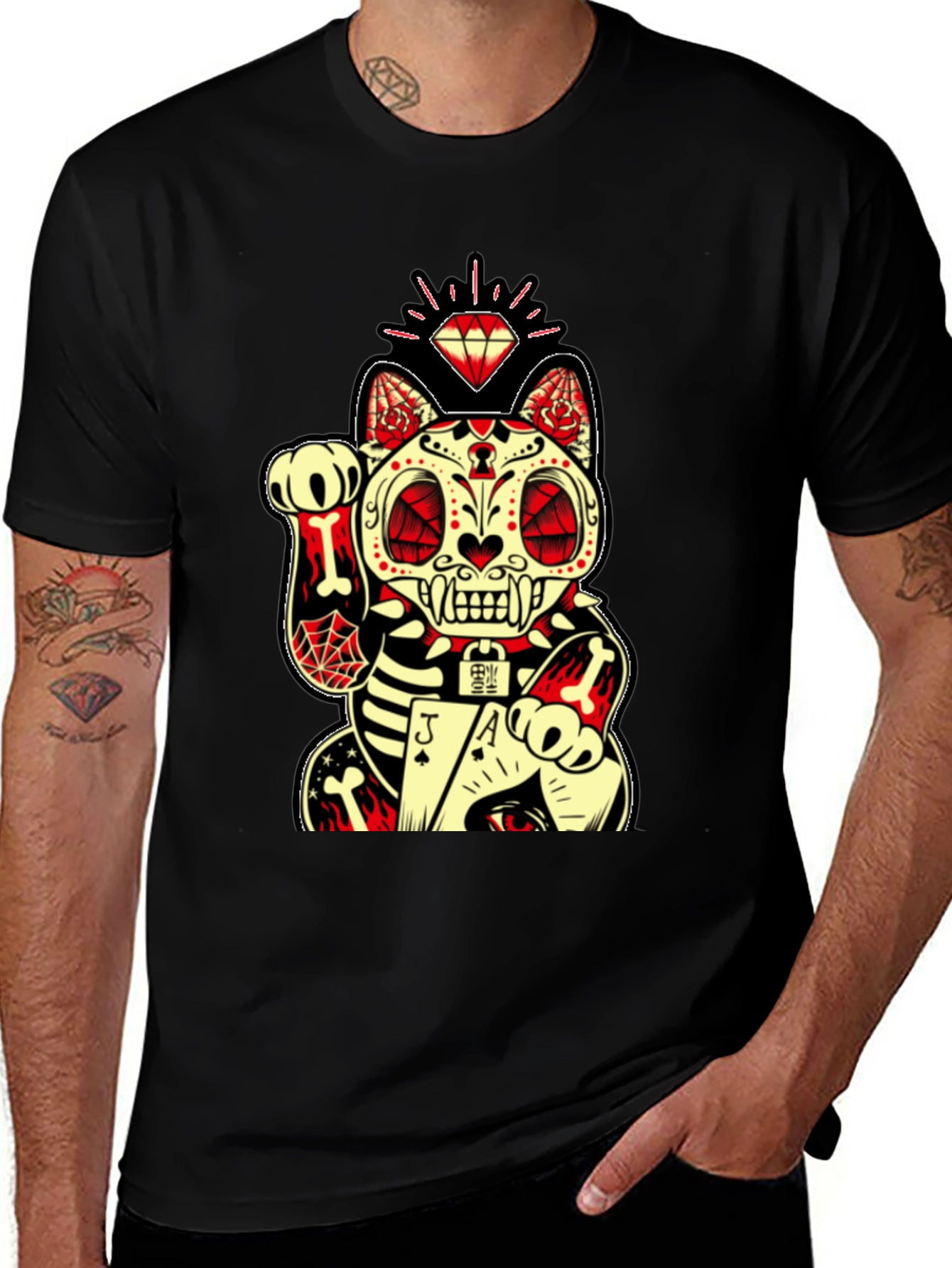 Lucky Cat Sugar Skull Graphic Tee
