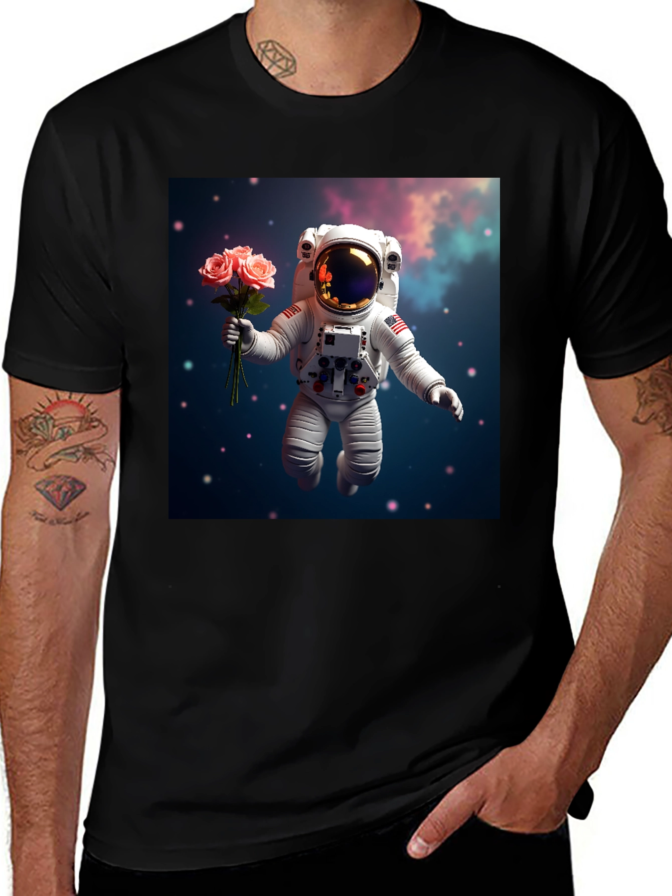 Variant 24 of Astronaut Roses Graphic Tee - Space Romance T-Shirt