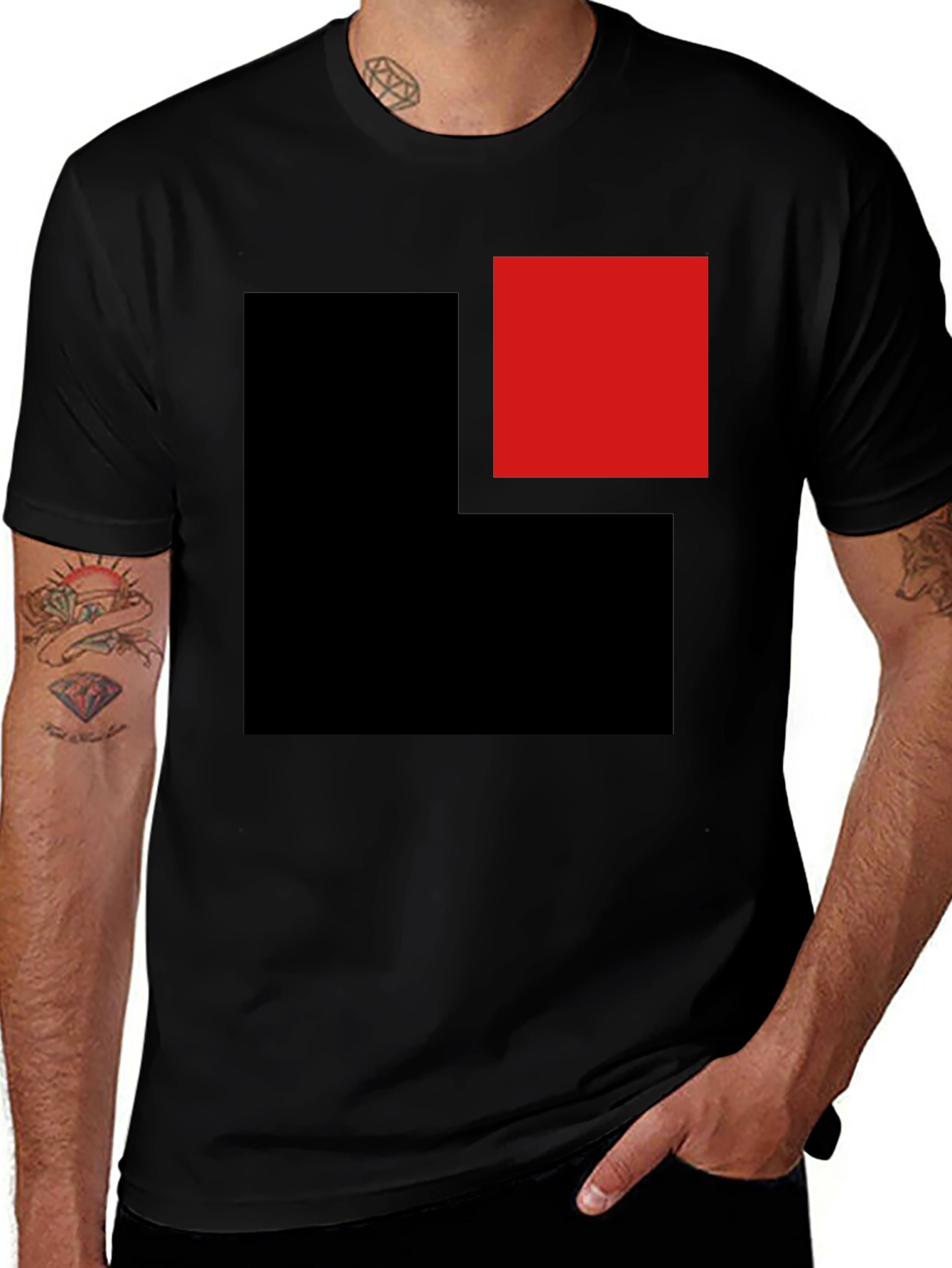 Variant 21 of Modern Black T-Shirt with Geometric Block Design