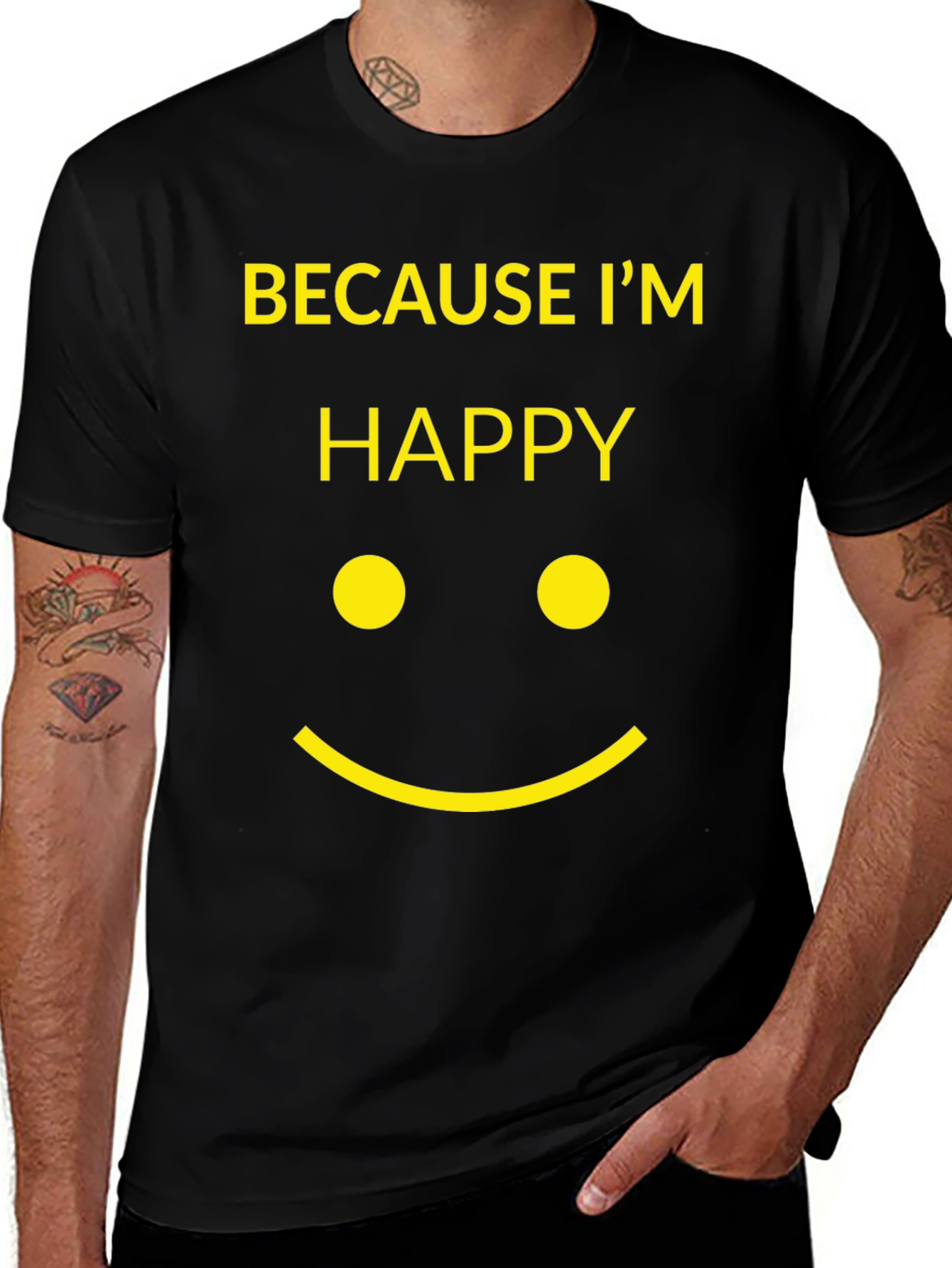 Variant 29 of Happy Face Graphic Tee - Men's Black T-Shirt