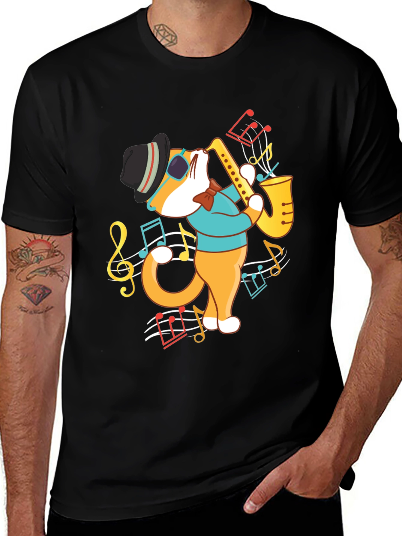 Variant 6 of Cool Cat Saxophone Player Graphic T-Shirt