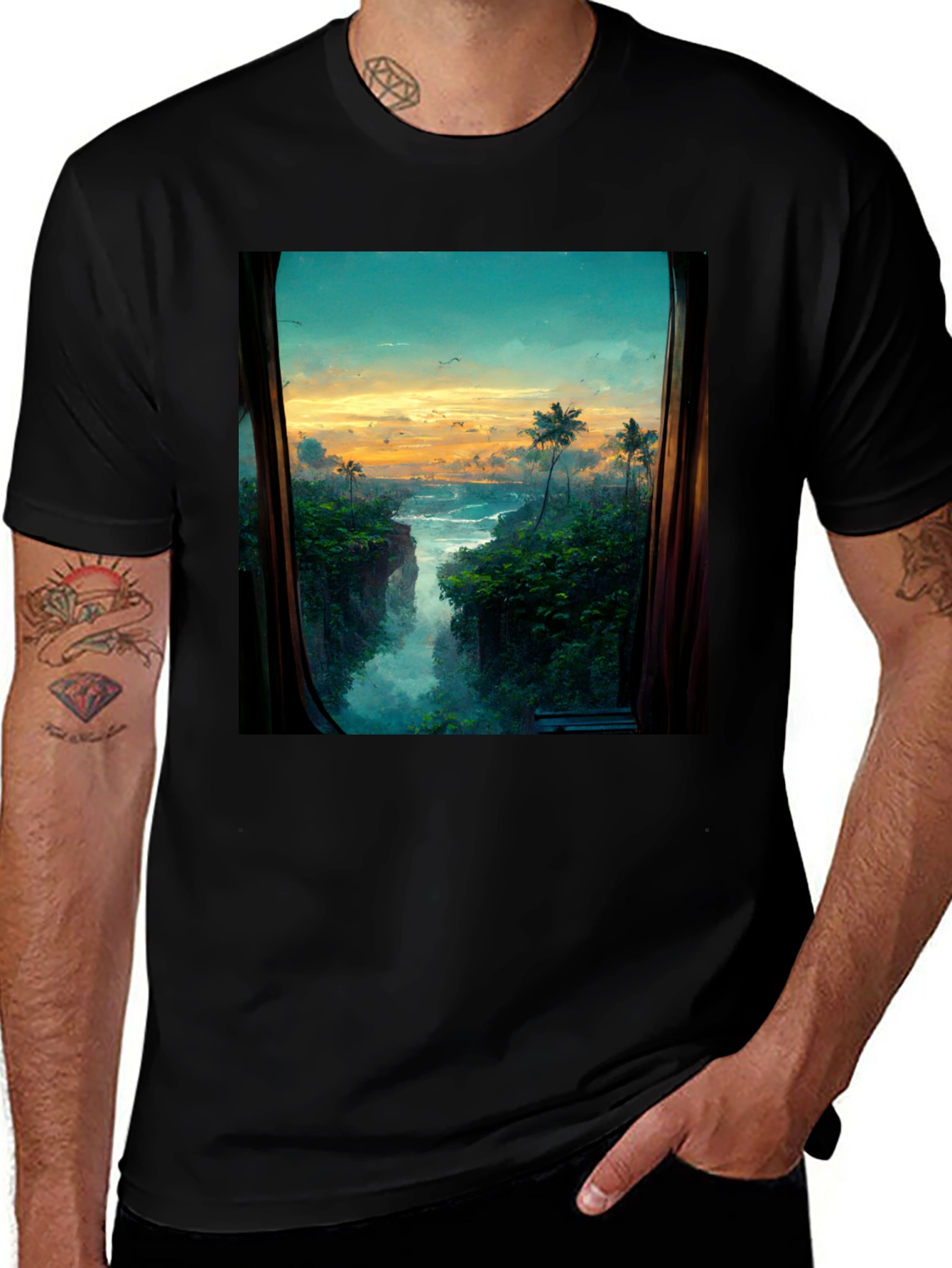 Tropical View T-Shirt - Nature Window Design