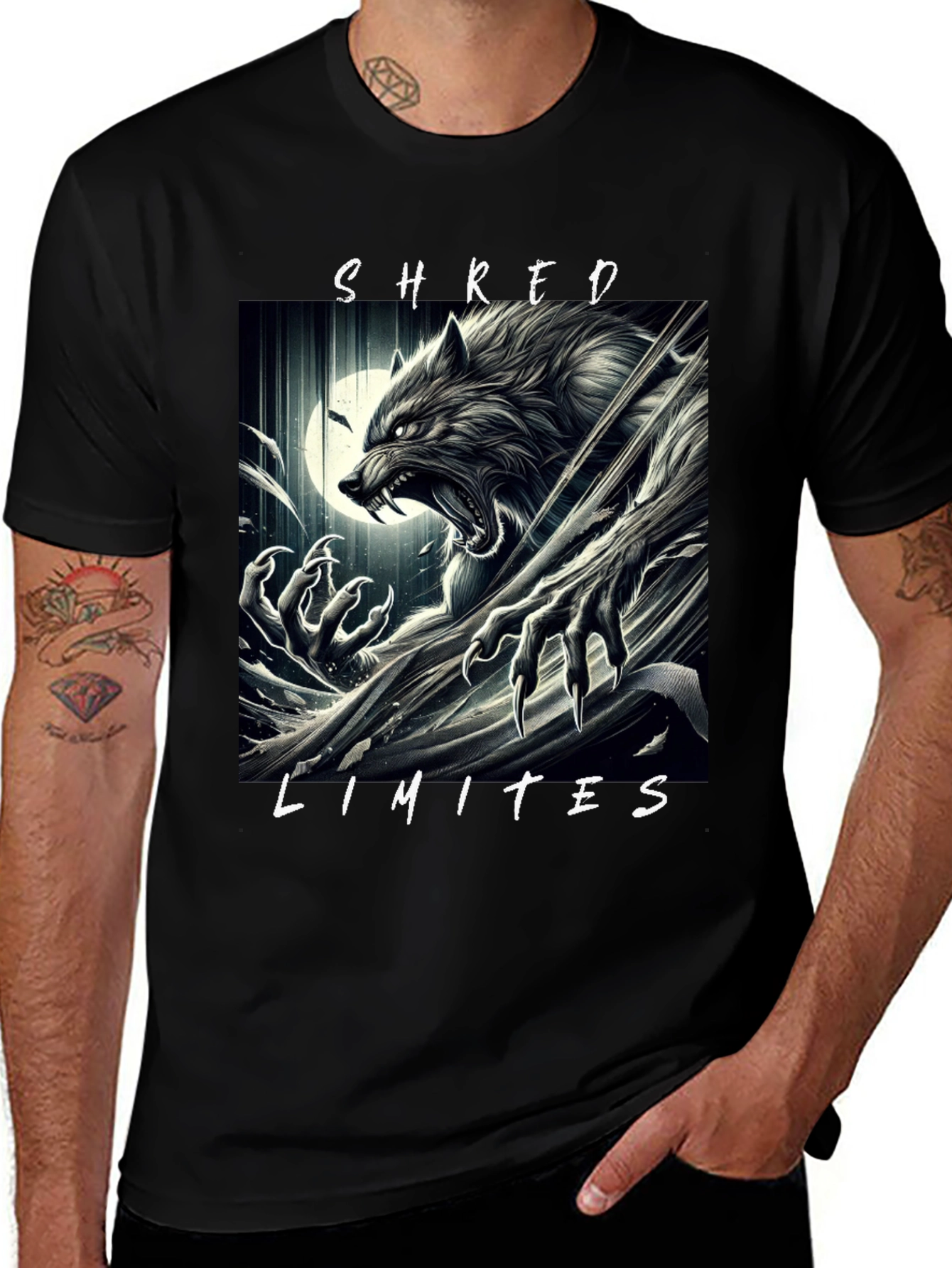 Variant 27 of Shred Limits Wolf Graphic Tee - Black Cotton T-Shirt