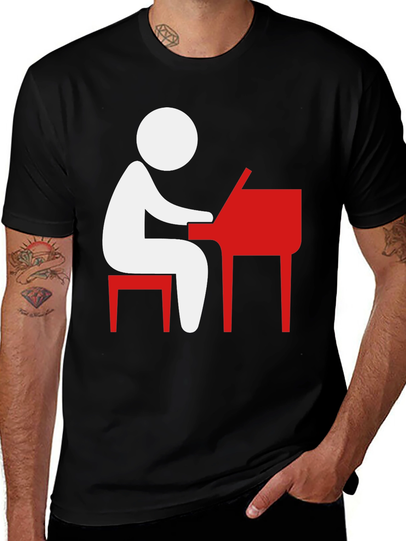 Variant 20 of Piano Player Graphic Tee - Black Cotton T-Shirt