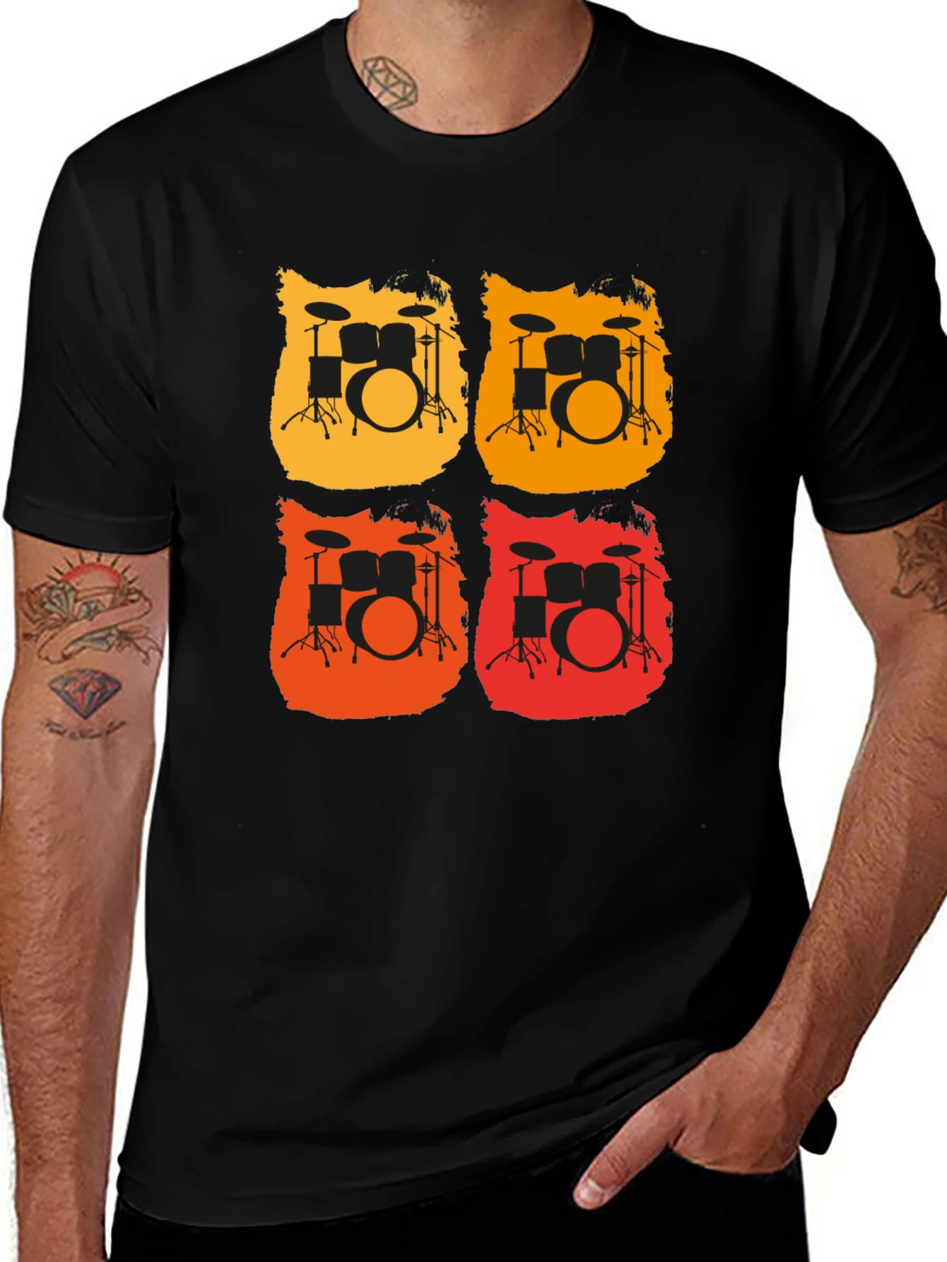 Variant 20 of Retro Drum Set Graphic Tee - Black Cotton T-Shirt