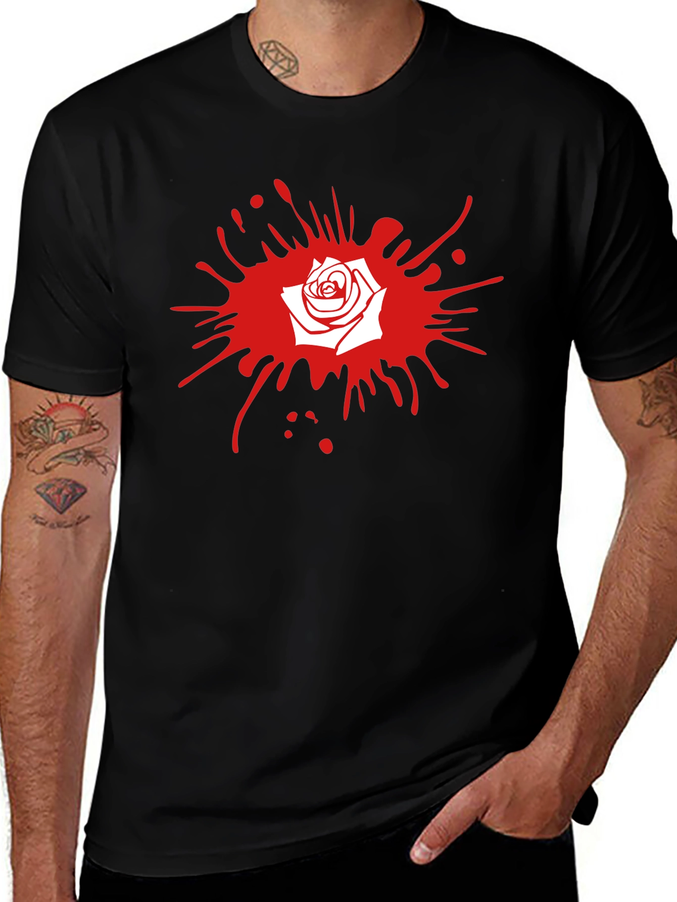 Rose Splash Graphic Tee - Stylish Black T-Shirt