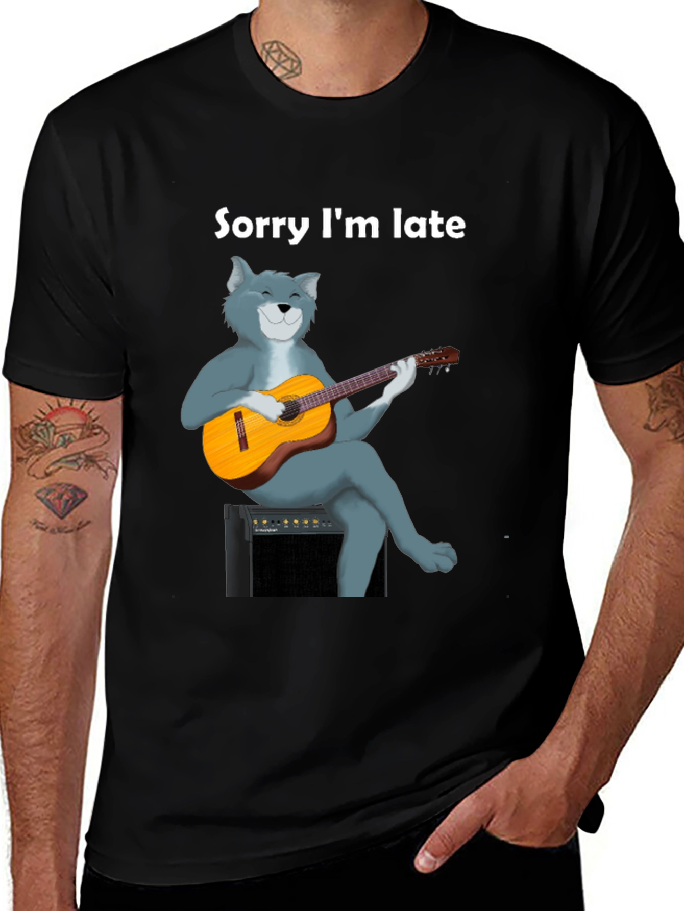 Variant 11 of Sorry I'm Late Cat Guitar T-Shirt
