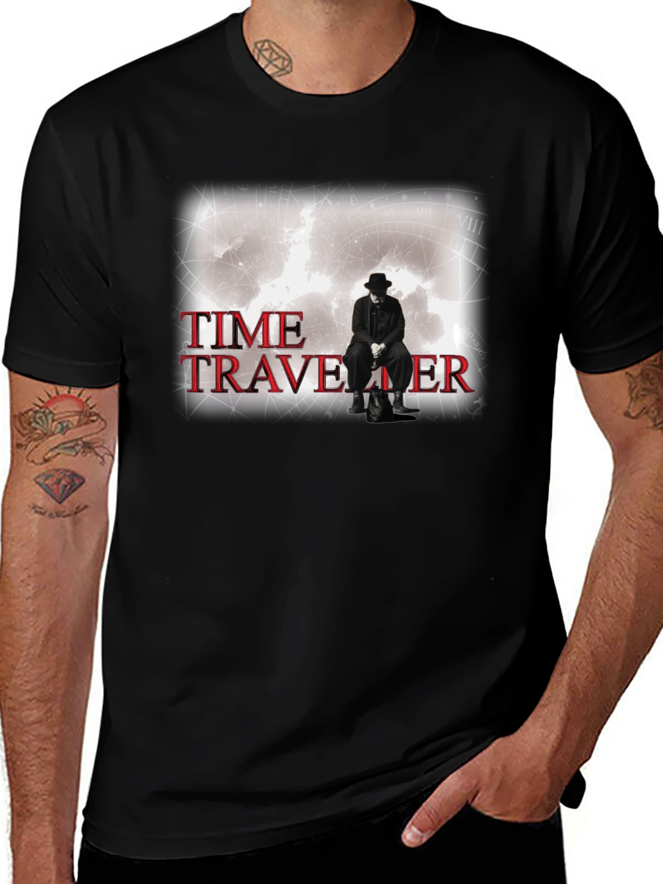 Variant 13 of Time Traveler Graphic Tee - Black Cotton T-Shirt