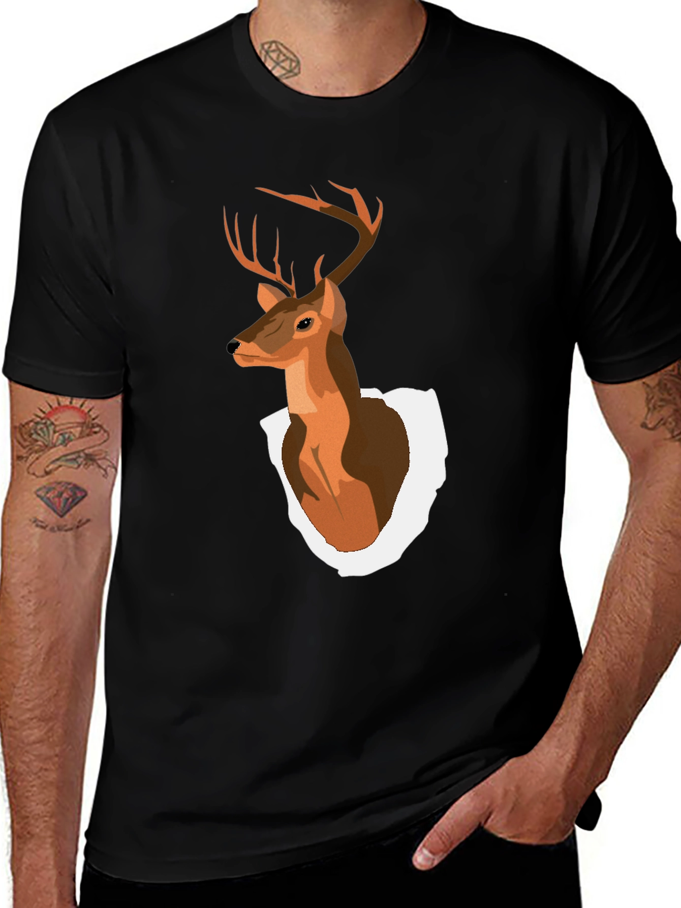 Variant 15 of Men's Black T-Shirt with Deer Head Graphic