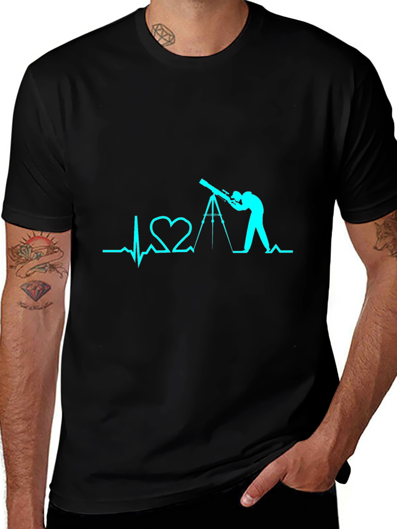 Variant 22 of Telescope Heartbeat Graphic Tee - Astronomy Lover Shirt