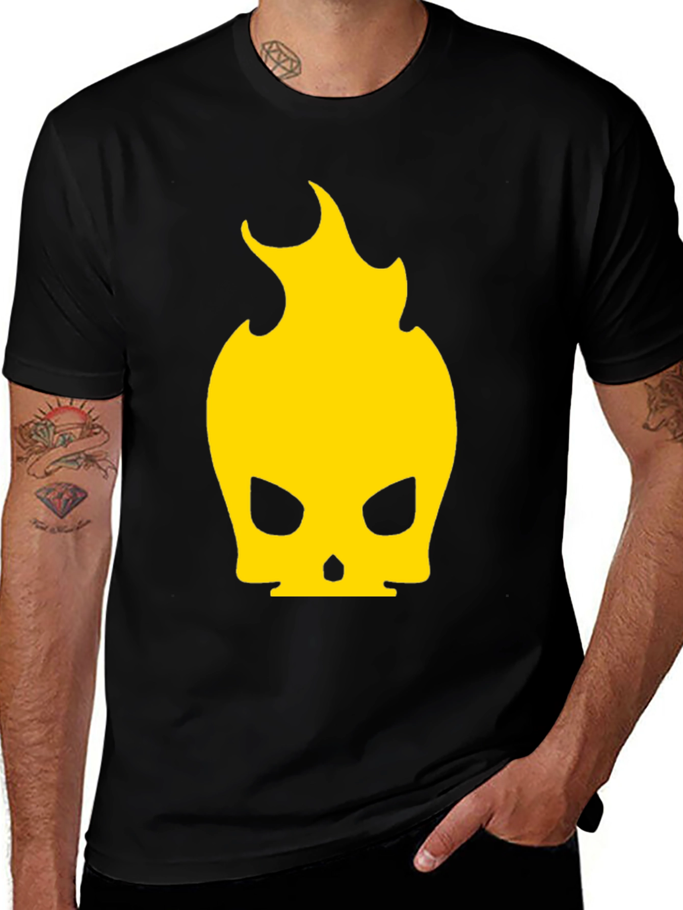 Variant 16 of Fiery Skull Graphic Tee - Black Cotton Blend