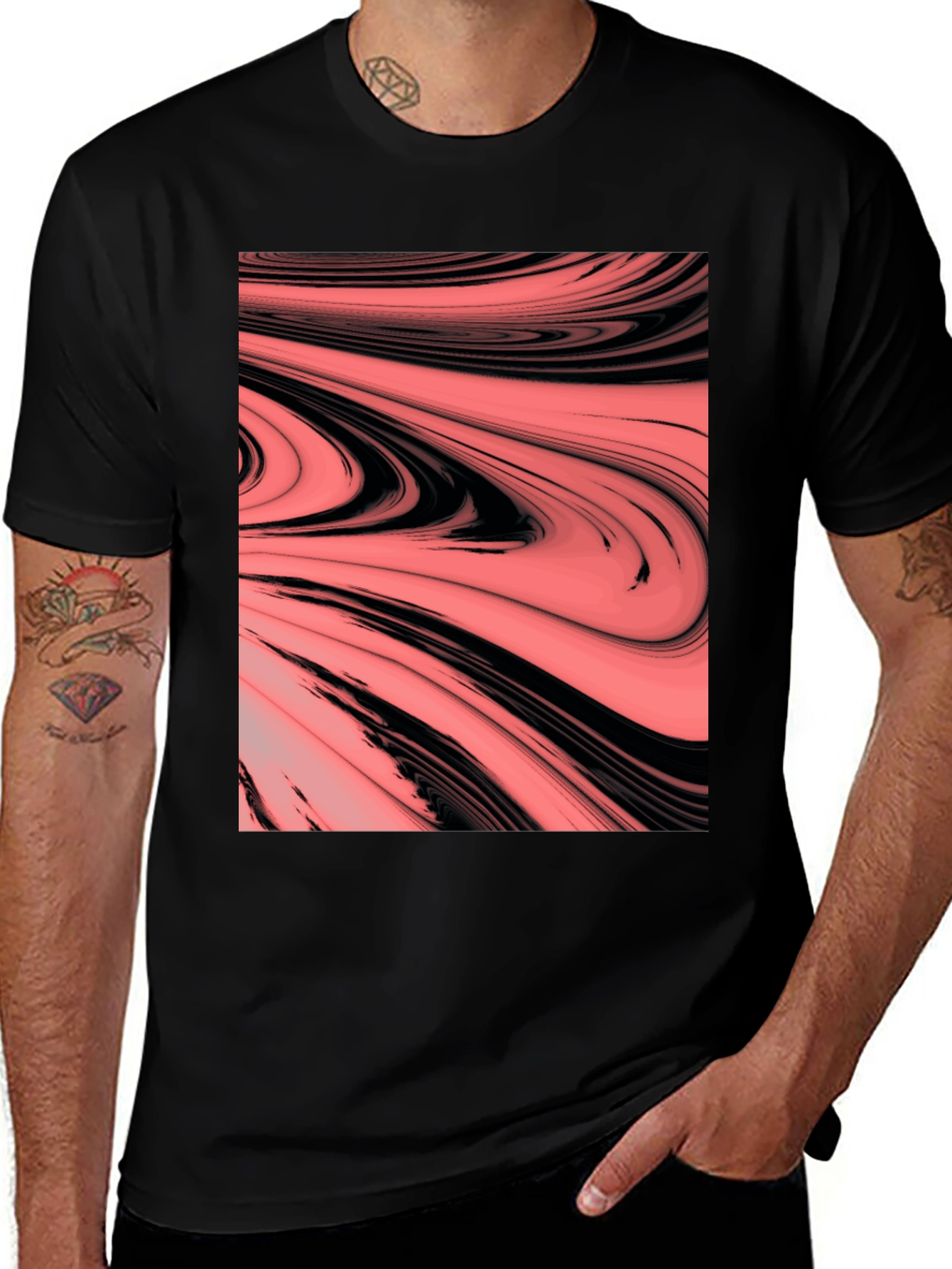 Variant 8 of Abstract Swirl Black and Red Graphic Tee
