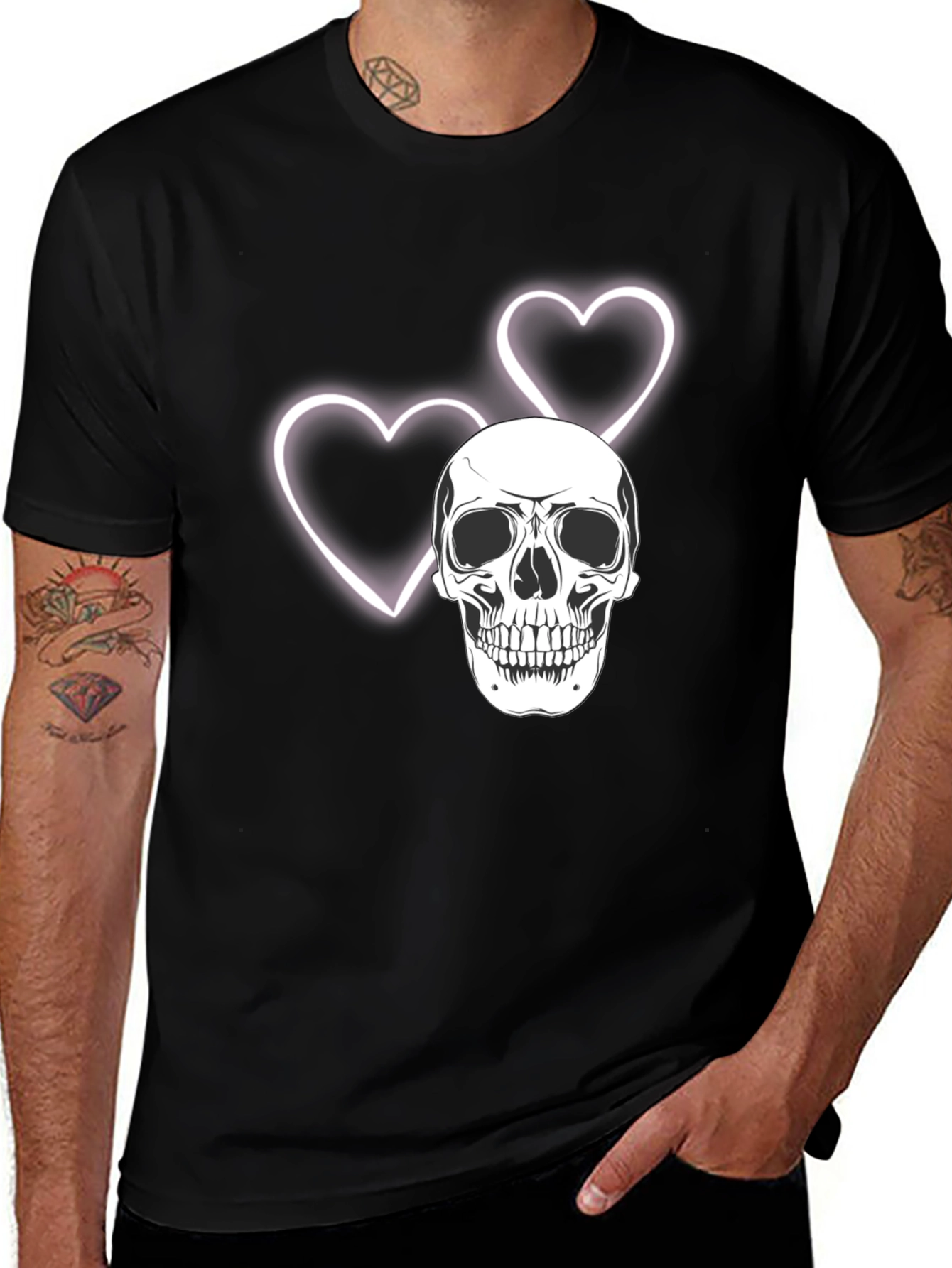 Variant 12 of Skull & Hearts Graphic Tee - Black Cotton T-Shirt
