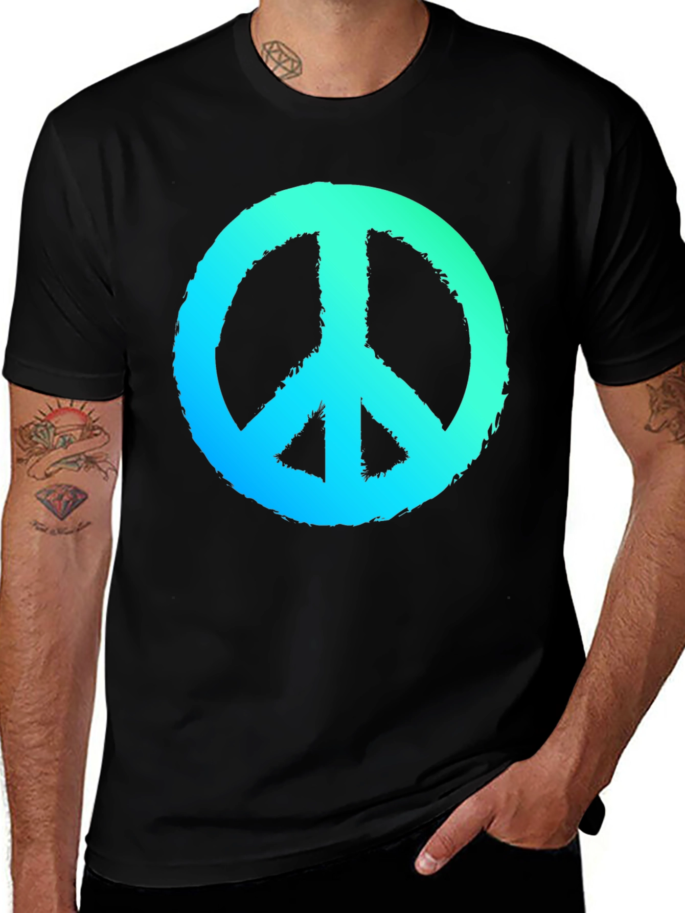 Black Peace Sign Graphic Black T-Shirt main image