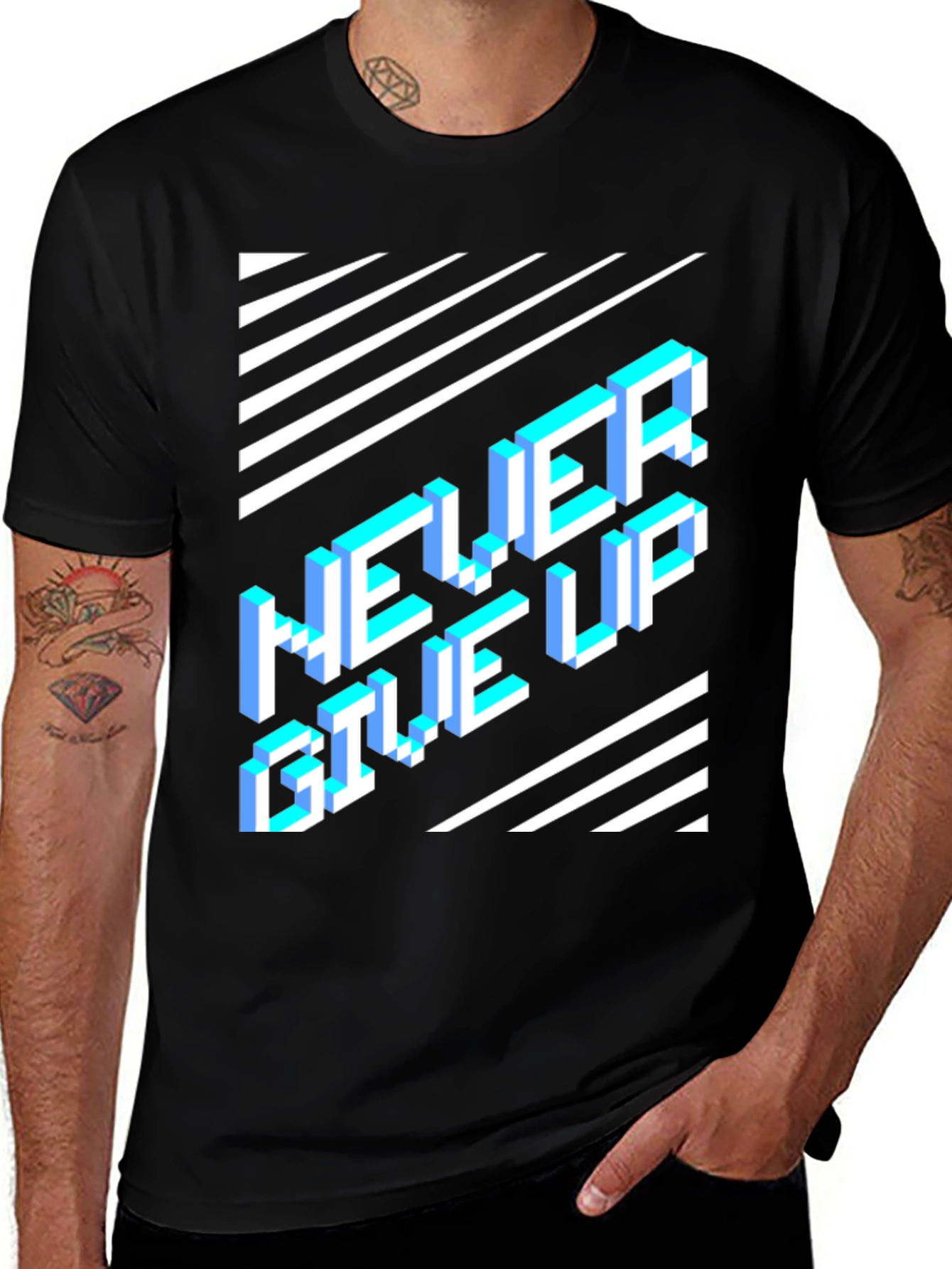 Variant 9 of Never Give Up T-Shirt - Pixel Graphic Tee