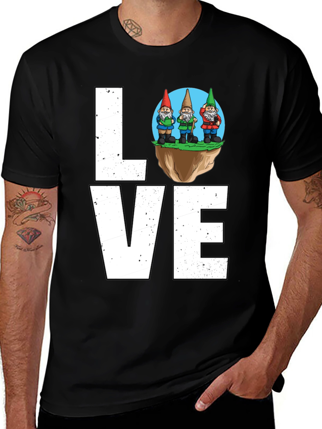 Black Gnome Love T-Shirt - Whimsical Garden Lover Tee main image