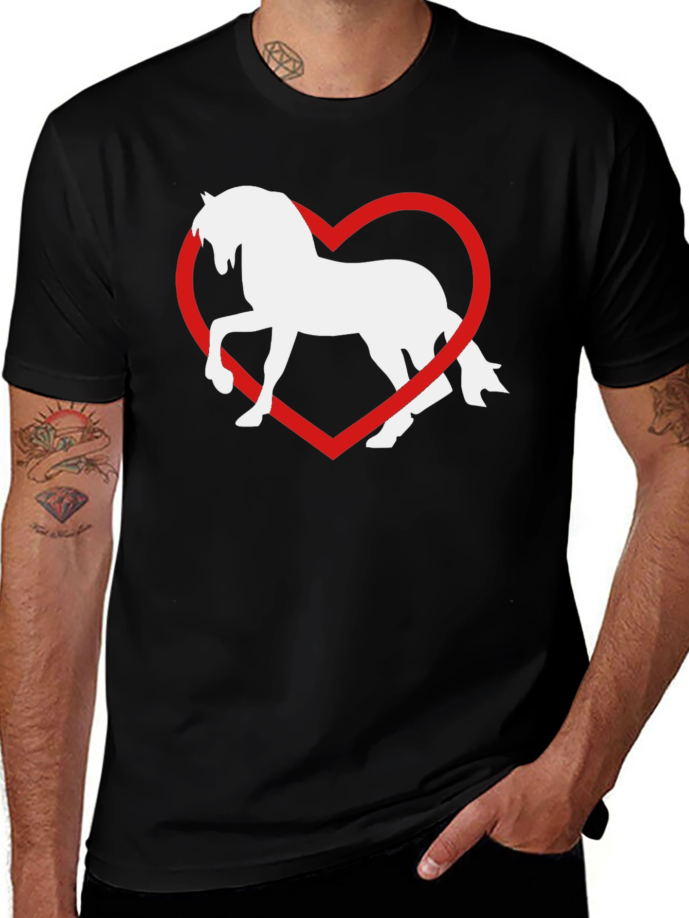 Variant 27 of Horse Love Heart Graphic Tee - Black Cotton T-Shirt