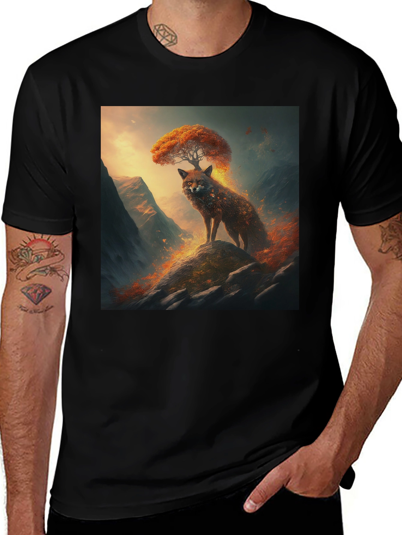 Variant 17 of Fox & Tree Graphic Tee - Artistic Nature Shirt