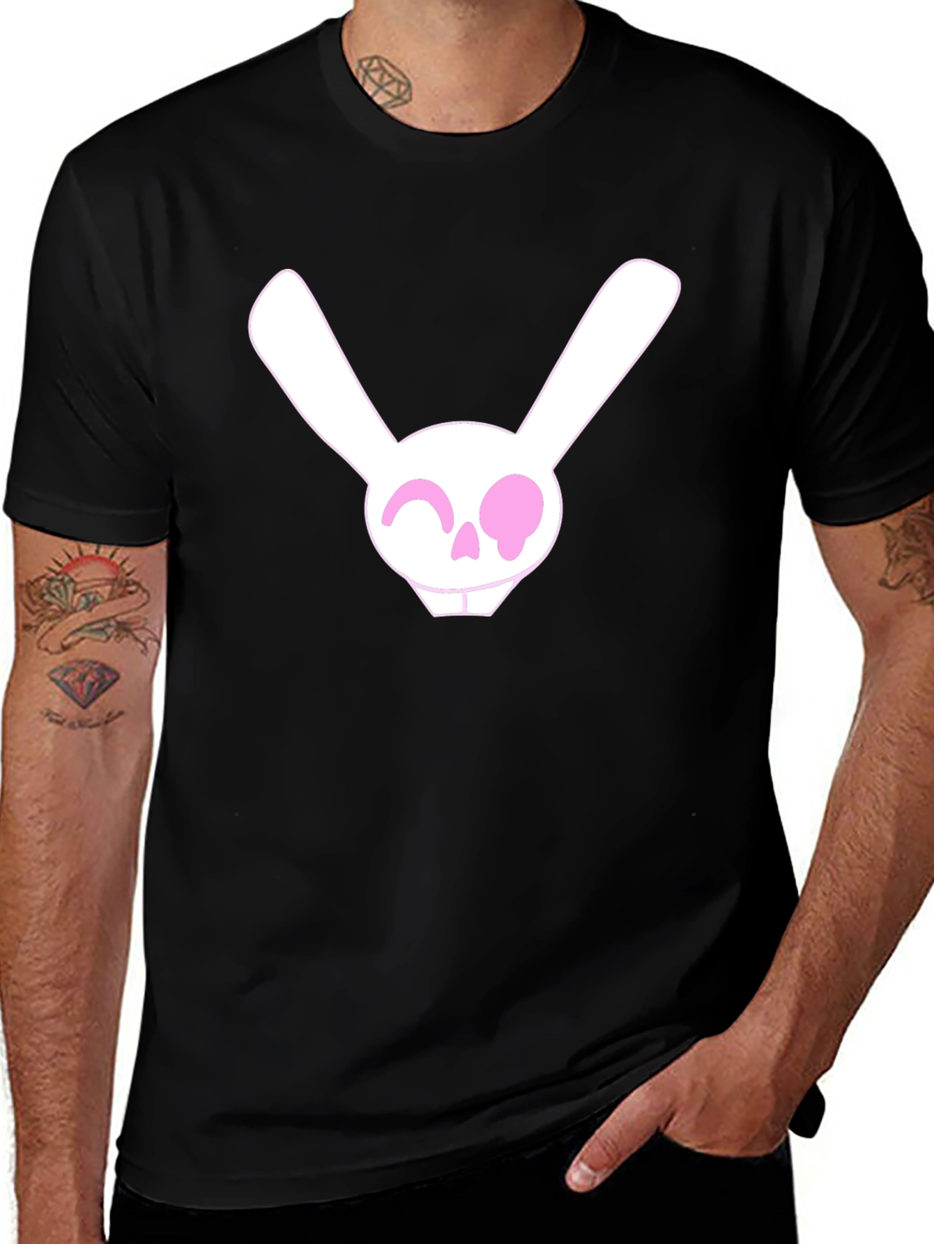 Variant 11 of Skull Bunny Graphic Tee - Men's Black Cotton T-Shirt