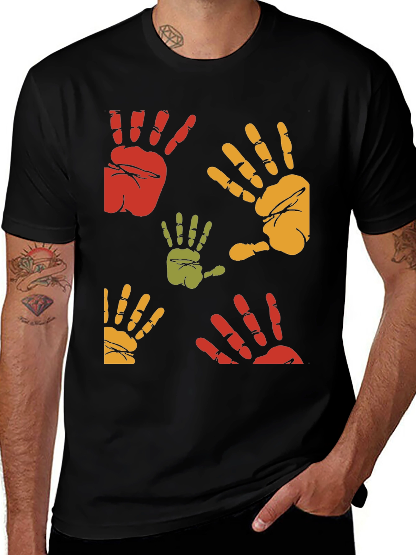 Variant 2 of Hand Print Graphic Tee - Modern Casual Style