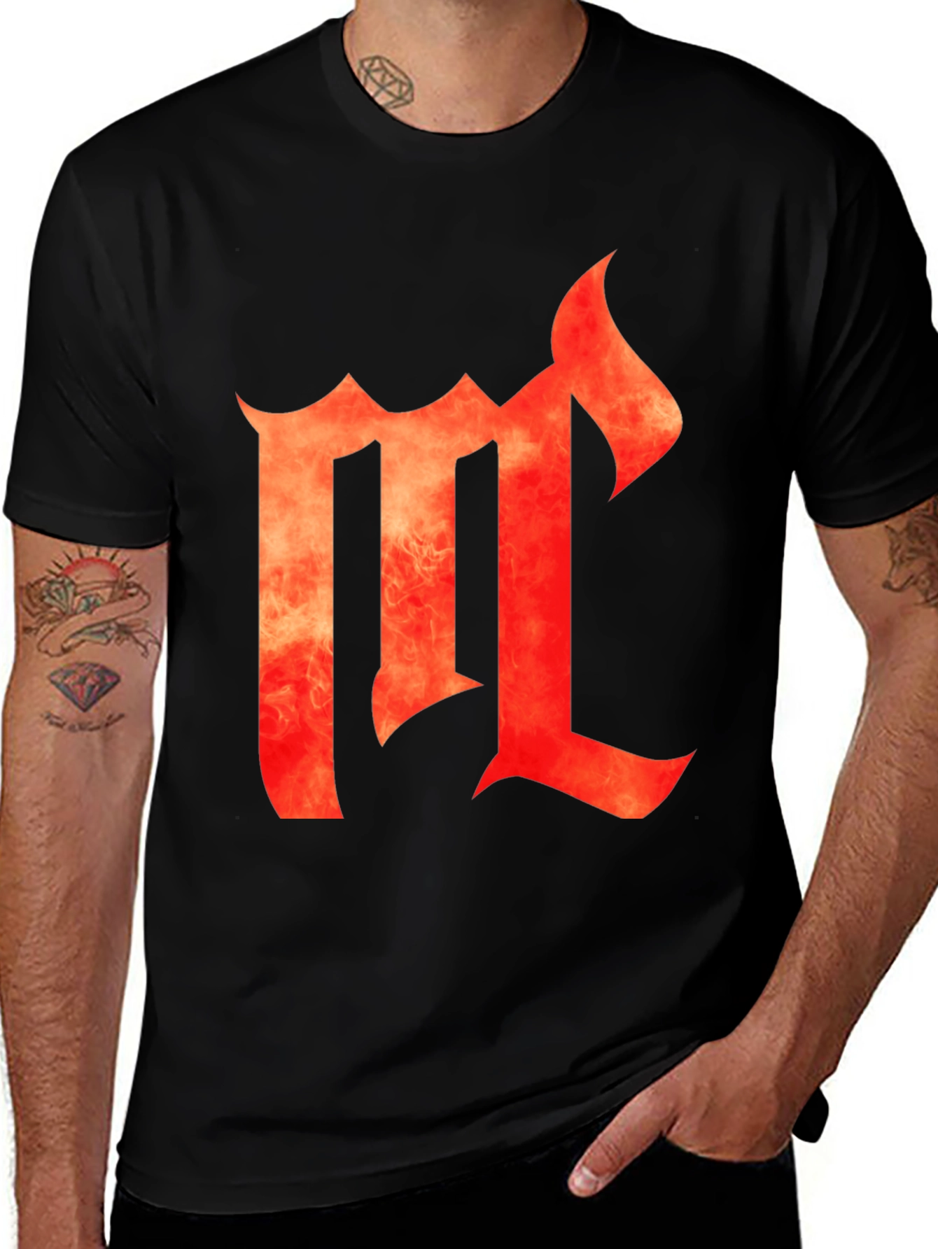 Variant 14 of Fiery Letter M Black Graphic Tee