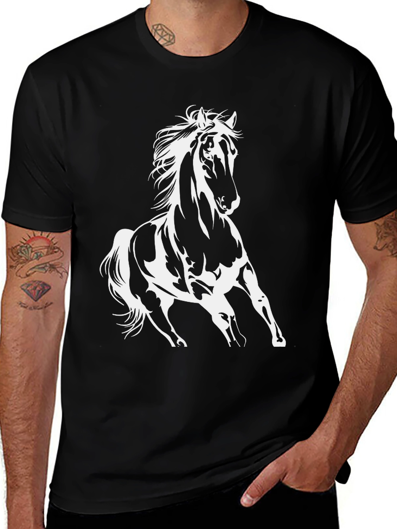 Variant 10 of Black Horse Graphic Tee - Stylish Men's T-Shirt